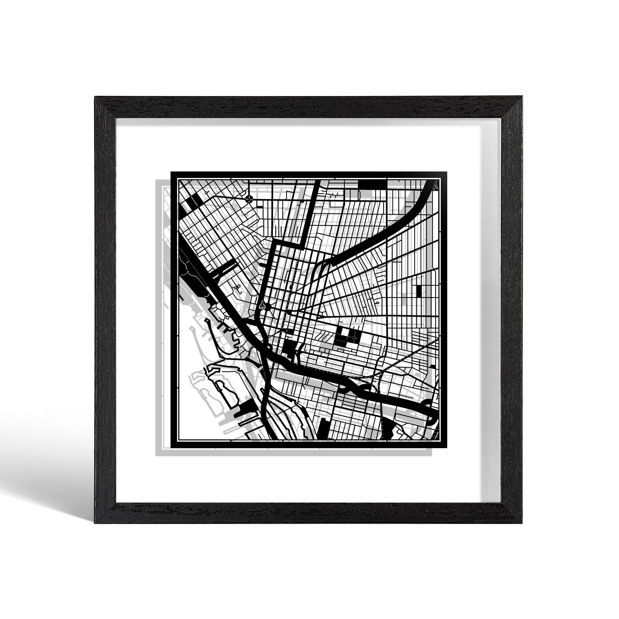 o3designstudio Buffalo, NY Paper cut map framed 9 inch Black map Black frame map art 22MF2038BB