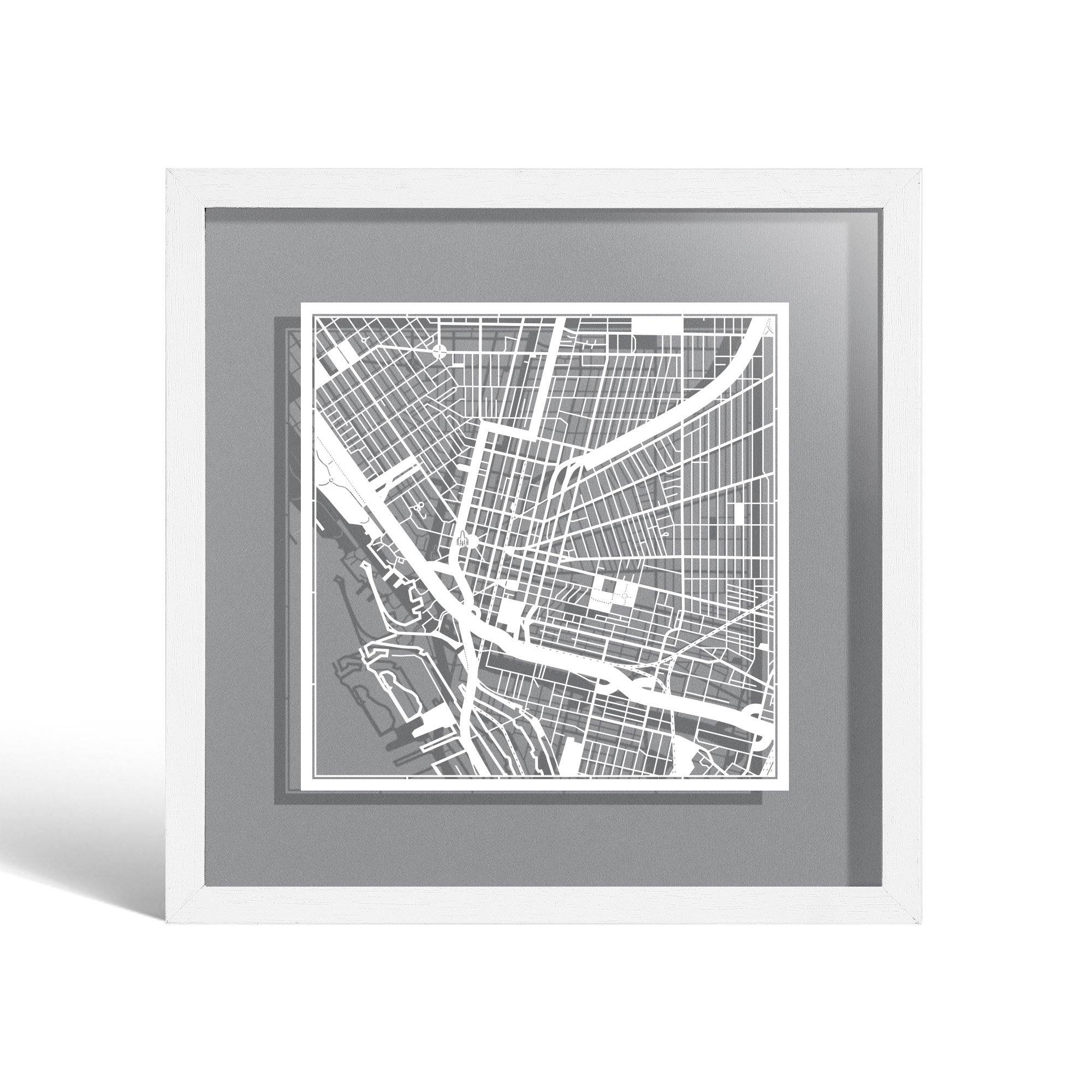o3designstudio Buffalo, NY Paper cut map framed 9 inch White map White frame map art 22MF2038WW