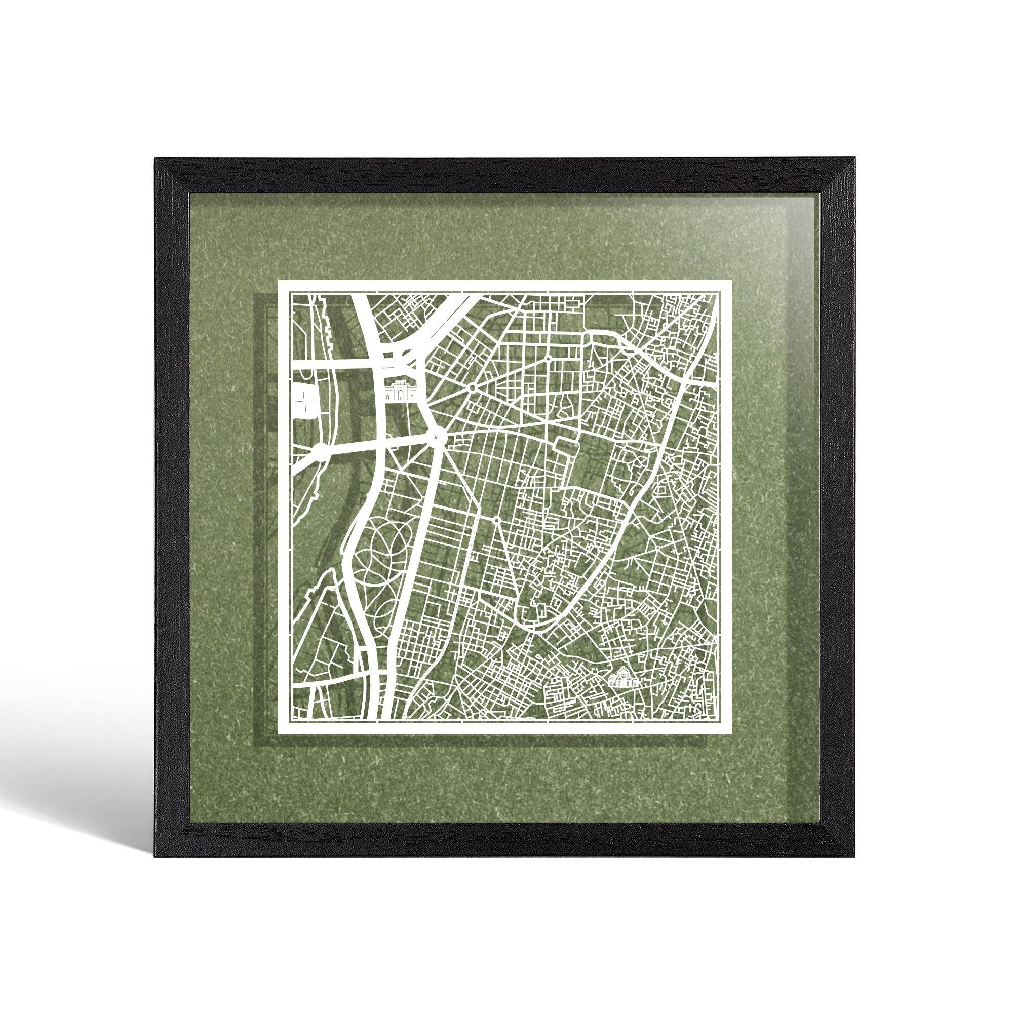 o3designstudio Cairo Paper cut map framed 9 inch White map Black frame map art 22MF4005BW