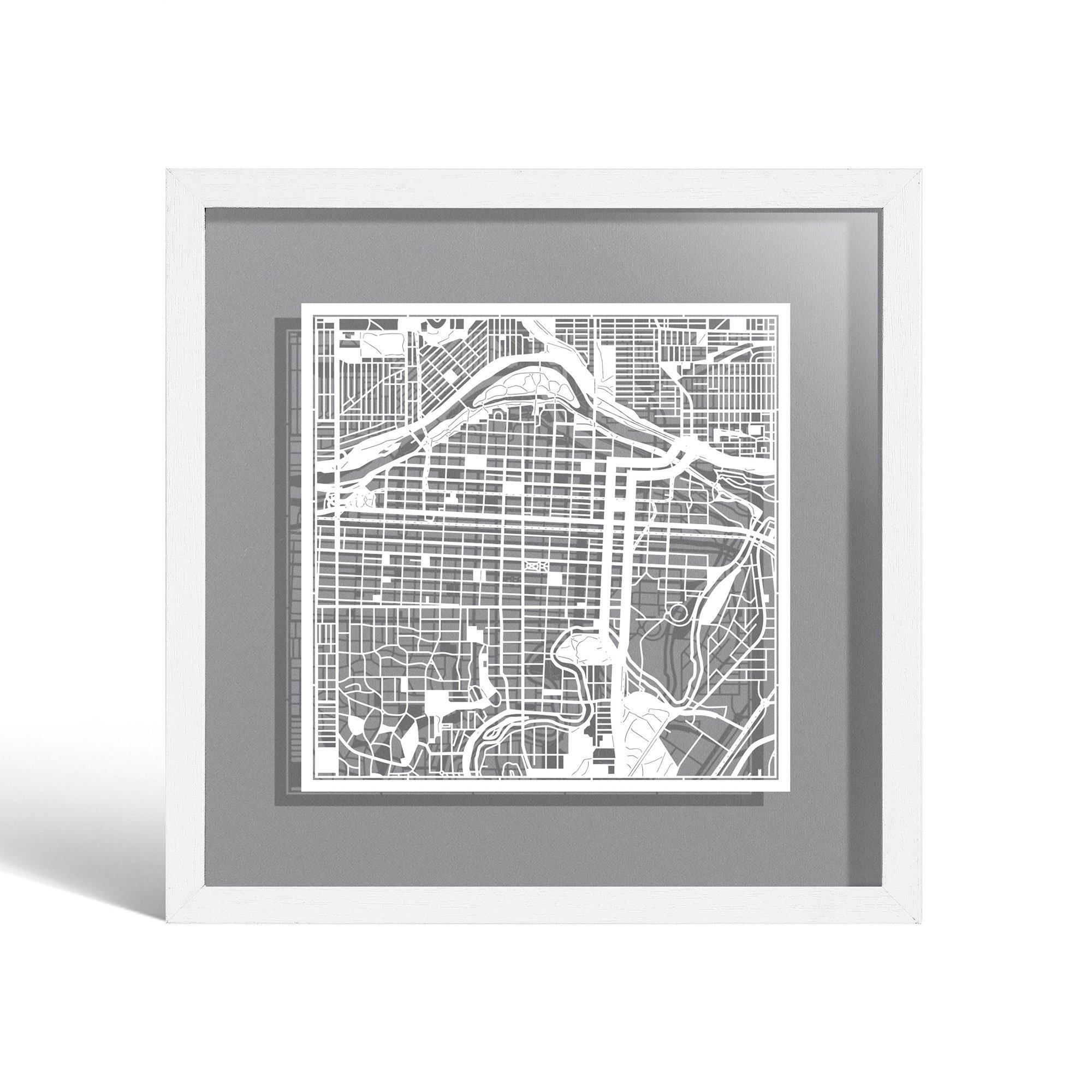 o3designstudio Calgary Paper cut map framed 9 inch White map White frame map art 22MF2205WW