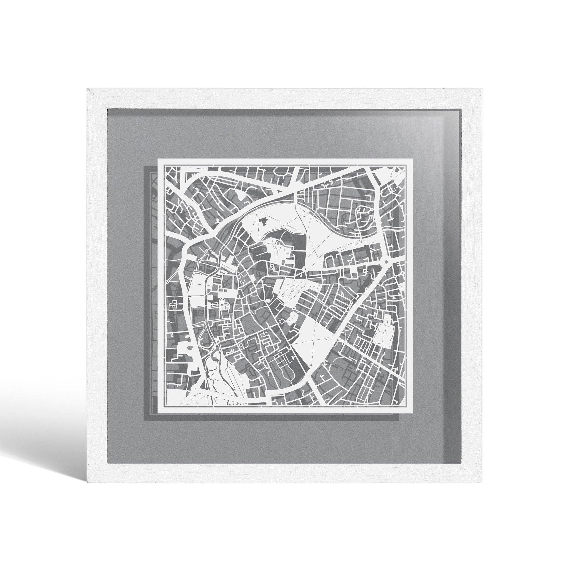 o3designstudio Cambridge Paper cut map framed 9 inch White map White frame map art 22MF3024WW