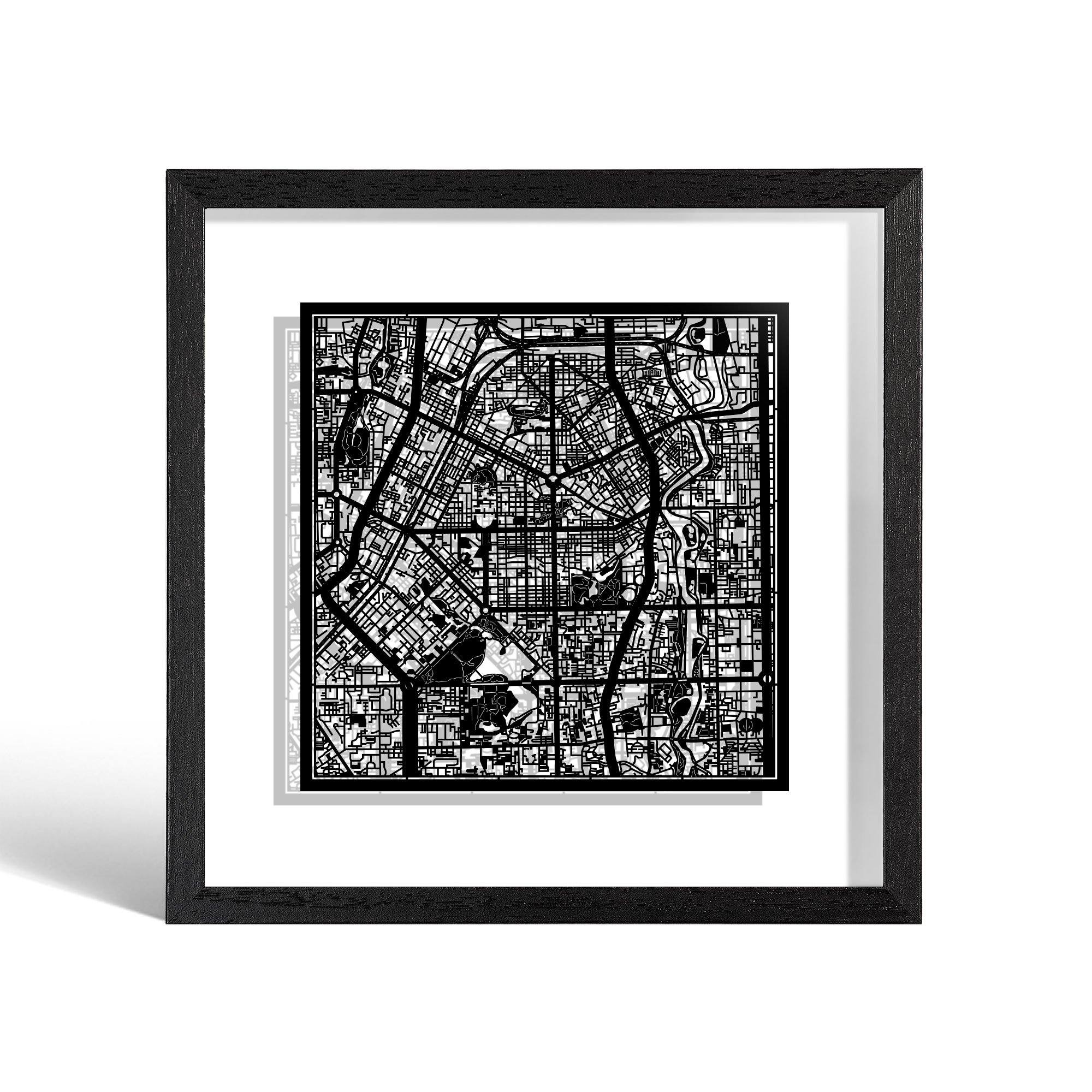 o3designstudio Changchun Paper cut map framed 9 inch Black map Black frame map art 22MF1049BB