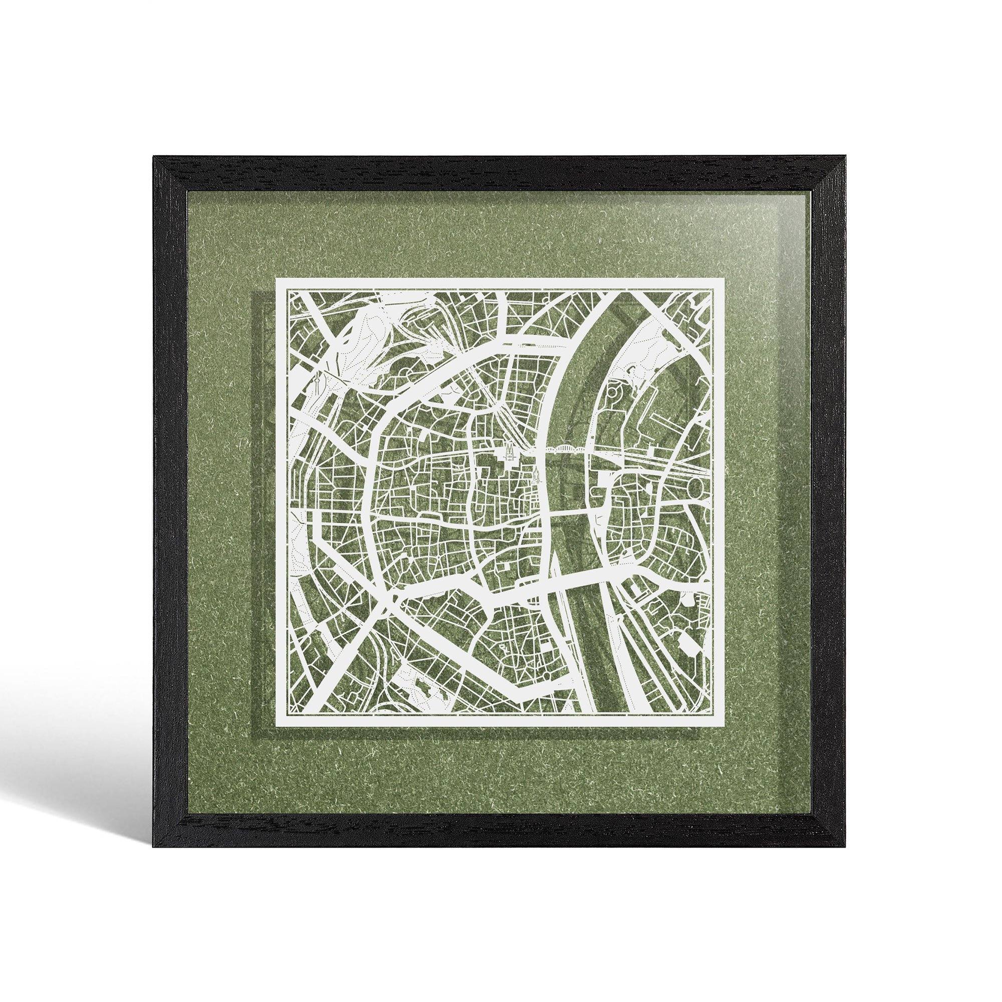 o3designstudio Cologne Paper cut map framed 9 inch White map Black frame map art 22MF3037BW