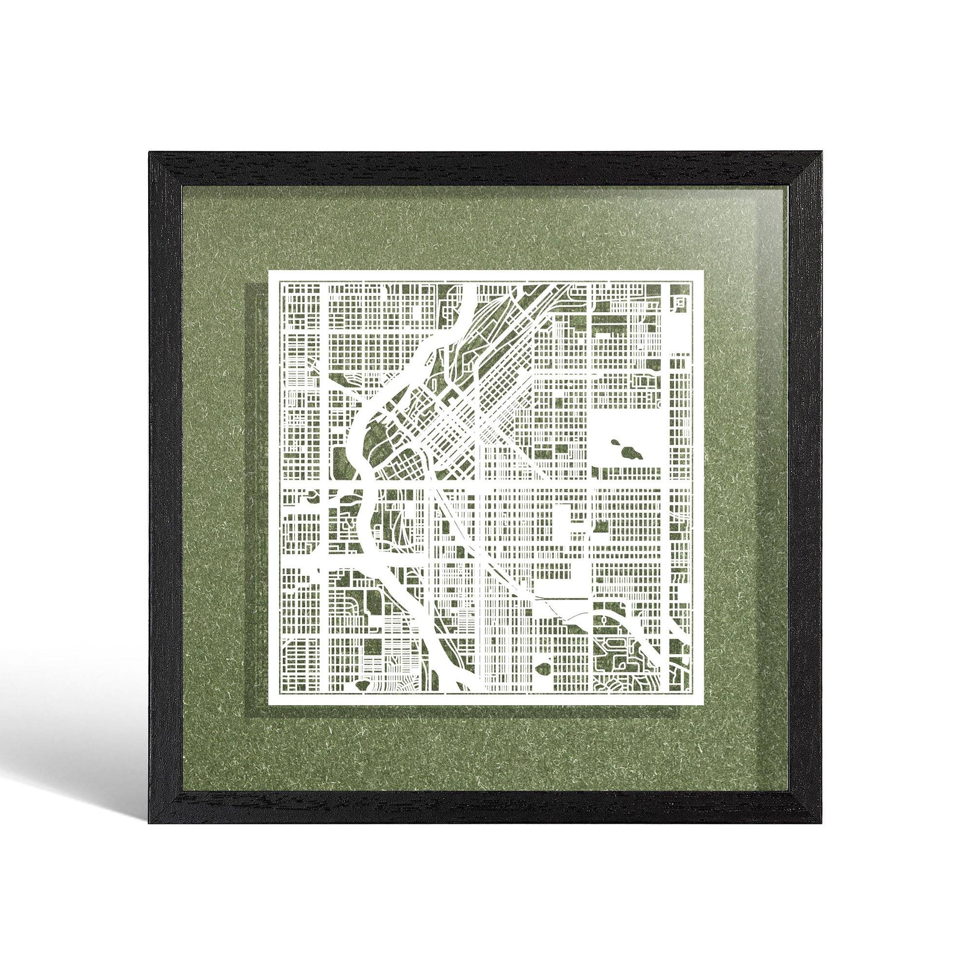 o3designstudio Denver Paper cut map framed 9 inch White map Black frame map art 22MF2018BW