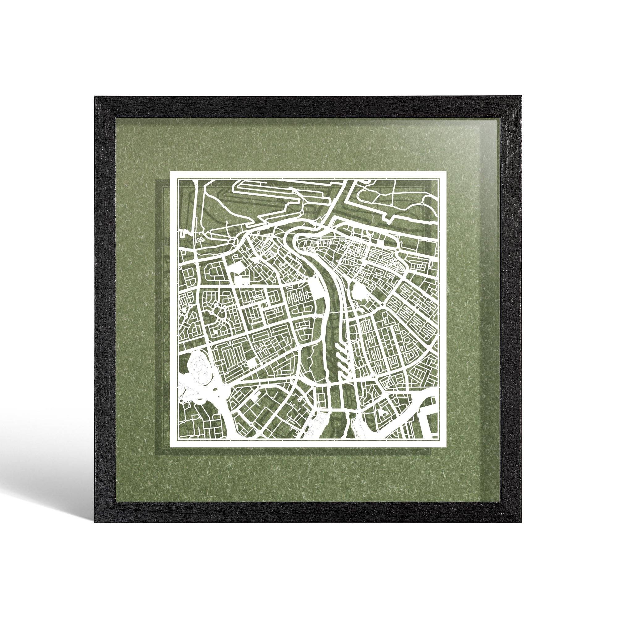 o3designstudio Dubai Paper cut map framed 9 inch White map Black frame map art 22MF1006BW