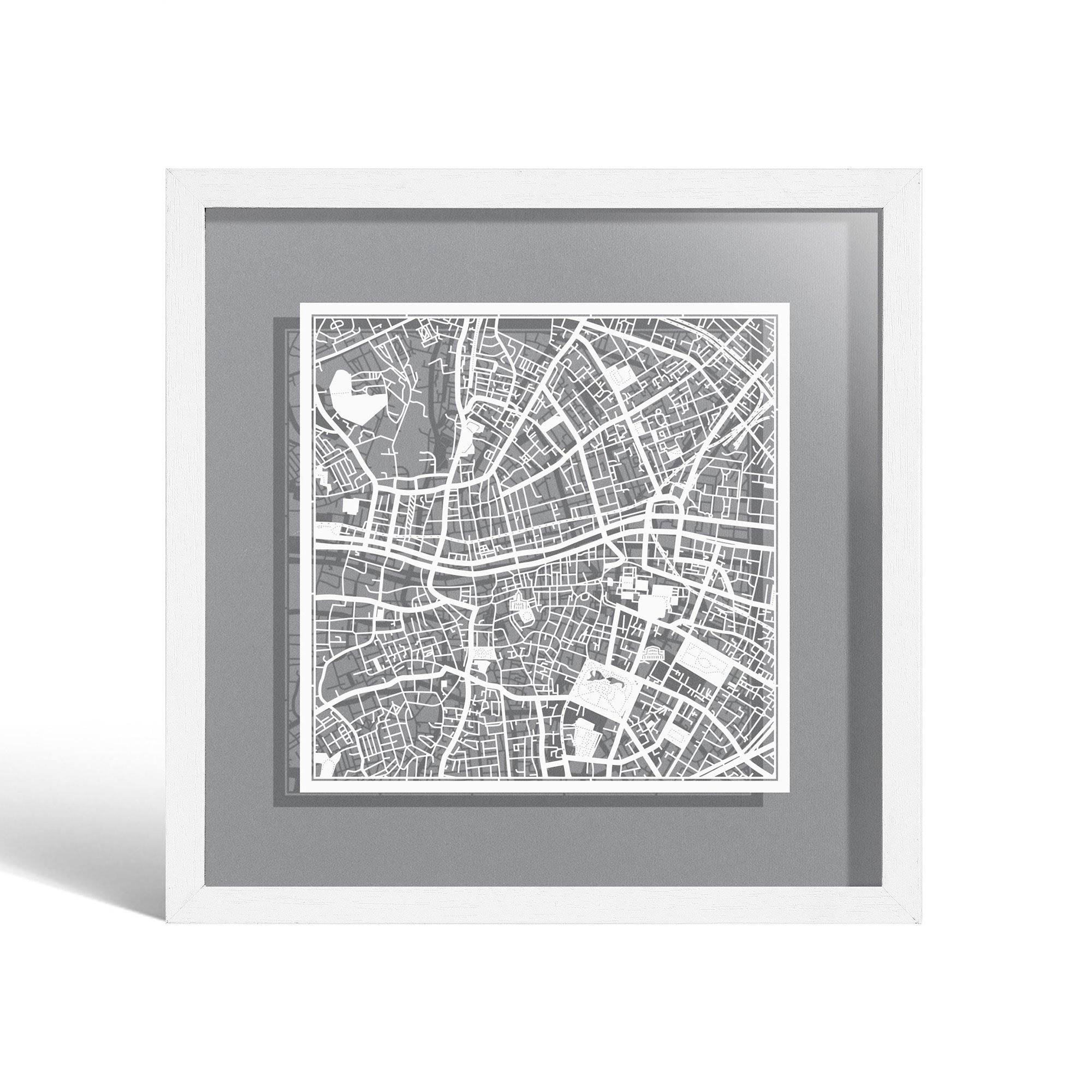 o3designstudio Dublin Paper cut map framed 9 inch White map White frame map art 22MF3025WW