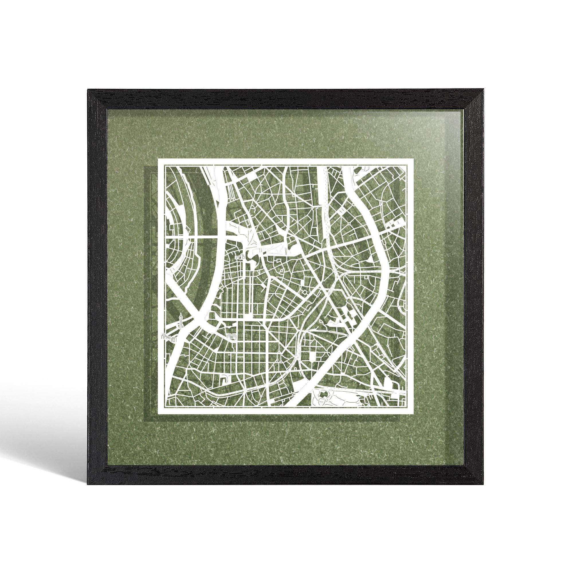o3designstudio Dusseldorf Paper cut map framed 9 inch White map Black frame map art 22MF3052BW
