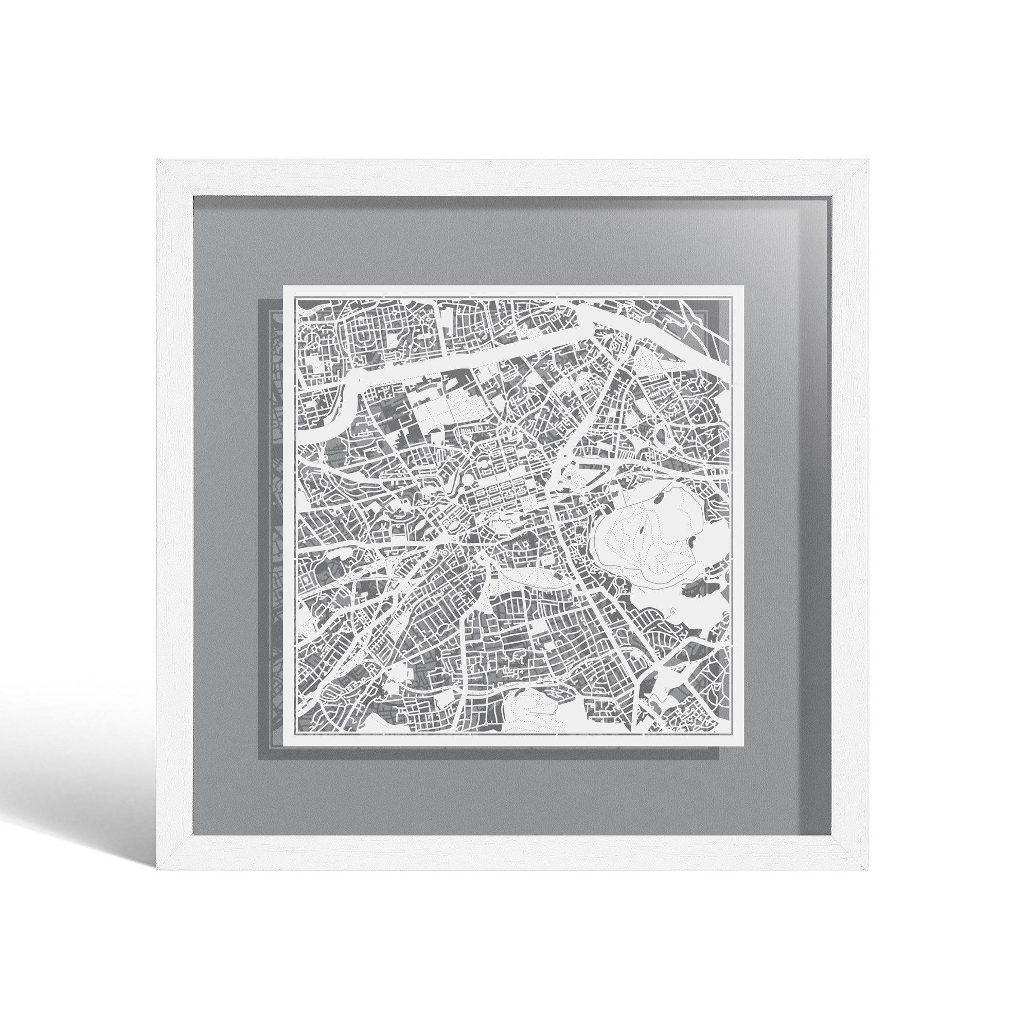 o3designstudio Edinburgh Paper cut map framed 9 inch White map White frame map art 22MF3019WW