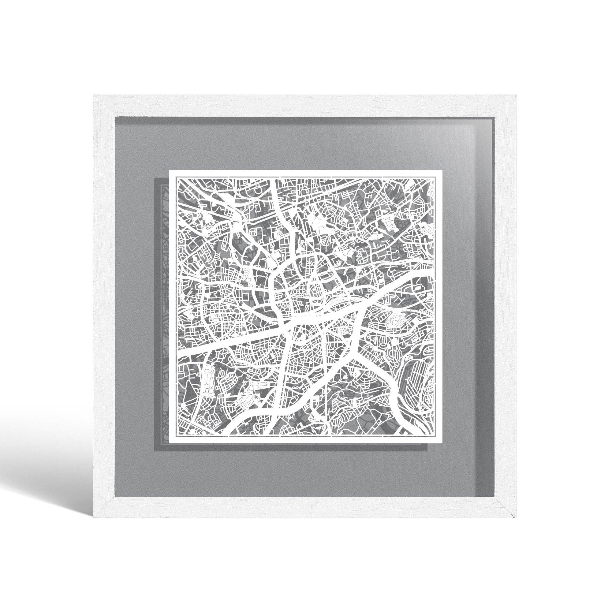o3designstudio Essen Paper cut map framed 9 inch White map White frame map art 22MF3063WW