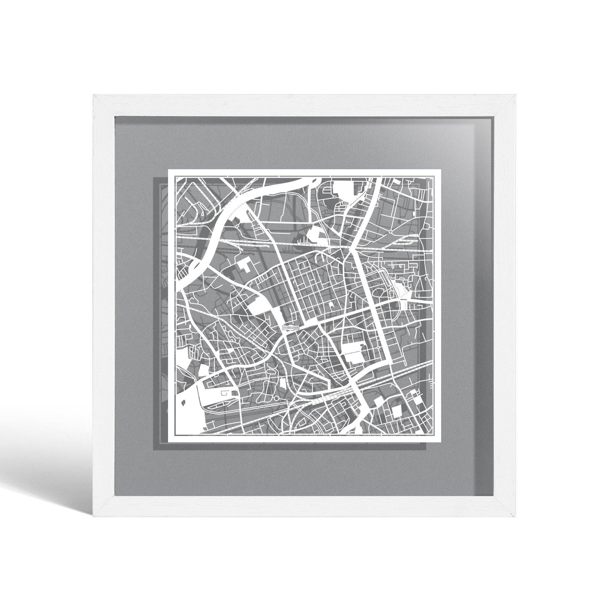 o3designstudio Gelsenkirchen Paper cut map framed 9 inch White map White frame map art 22MF3044WW