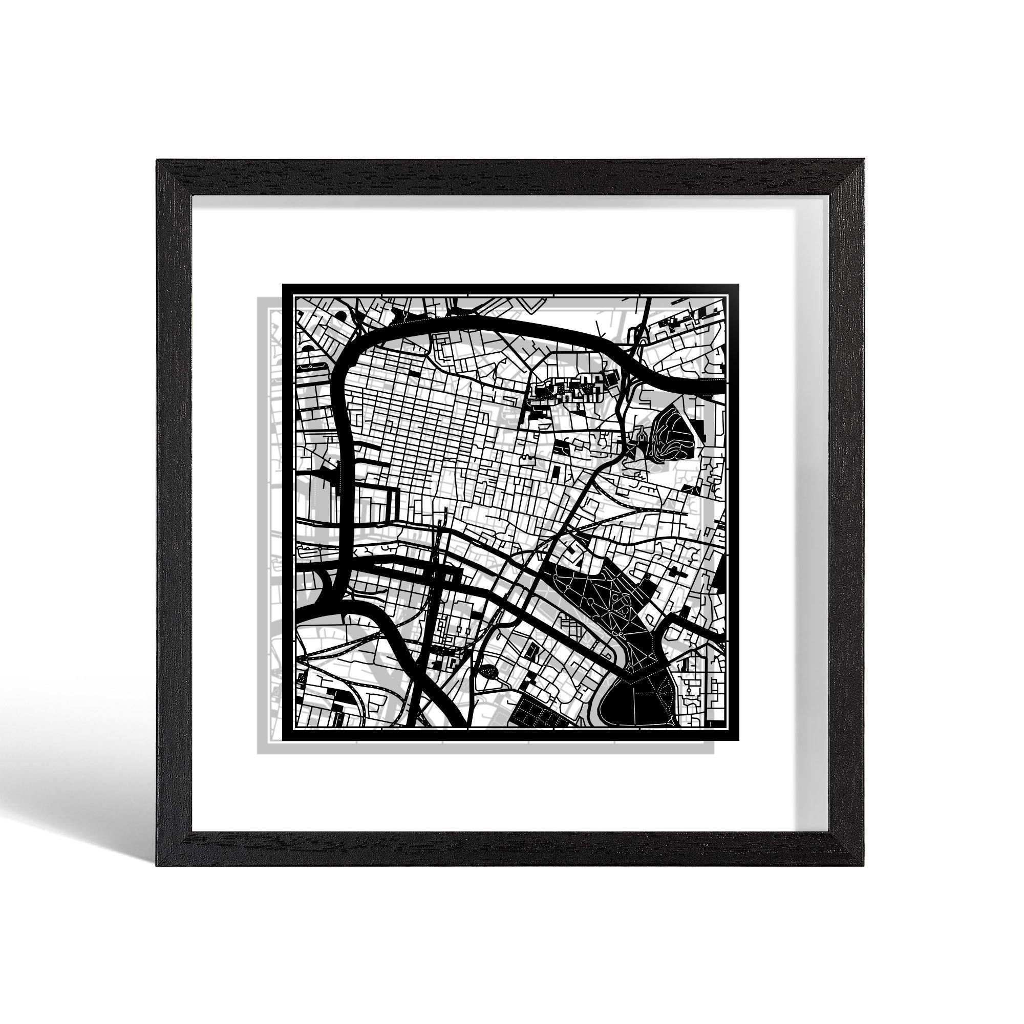 o3designstudio Glasgow Paper cut map framed 9 inch Black map Black frame map art 22MF3057BB