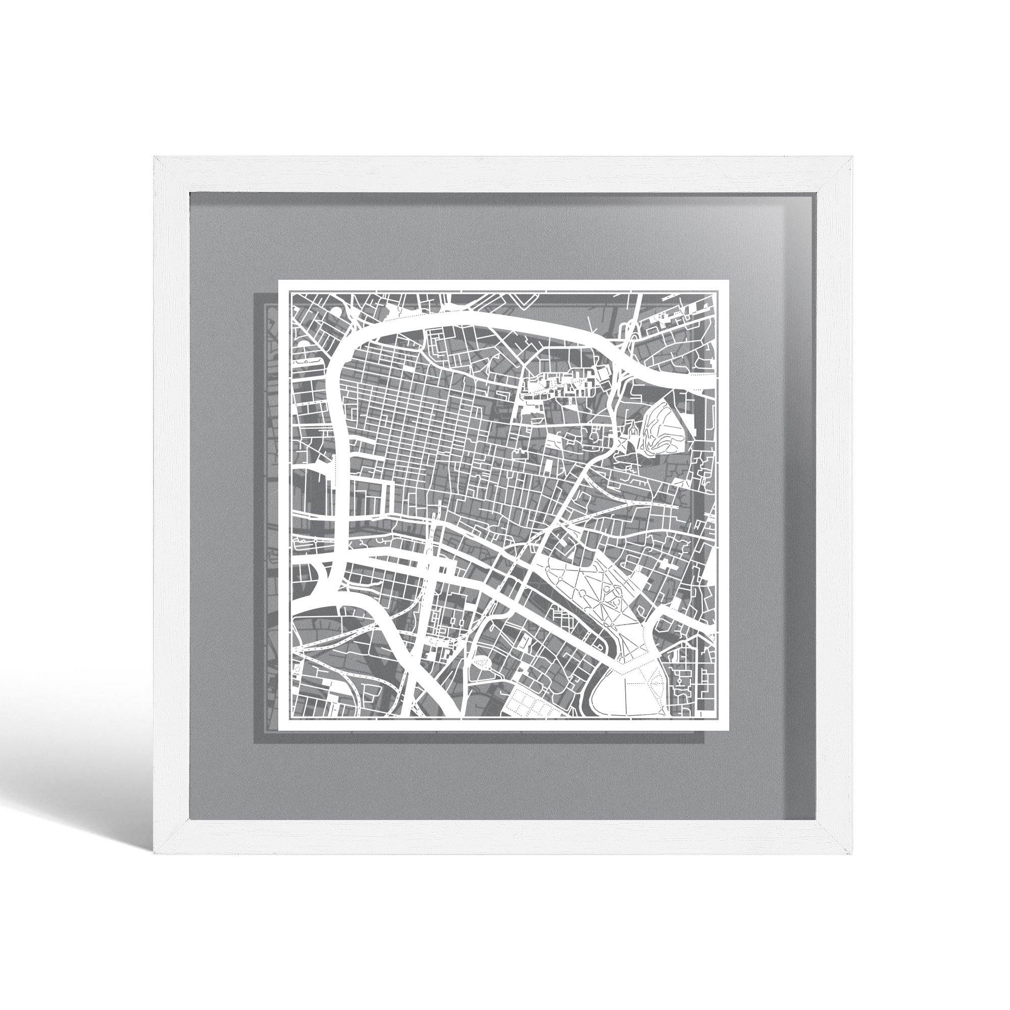 o3designstudio Glasgow Paper cut map framed 9 inch White map White frame map art 22MF3057WW