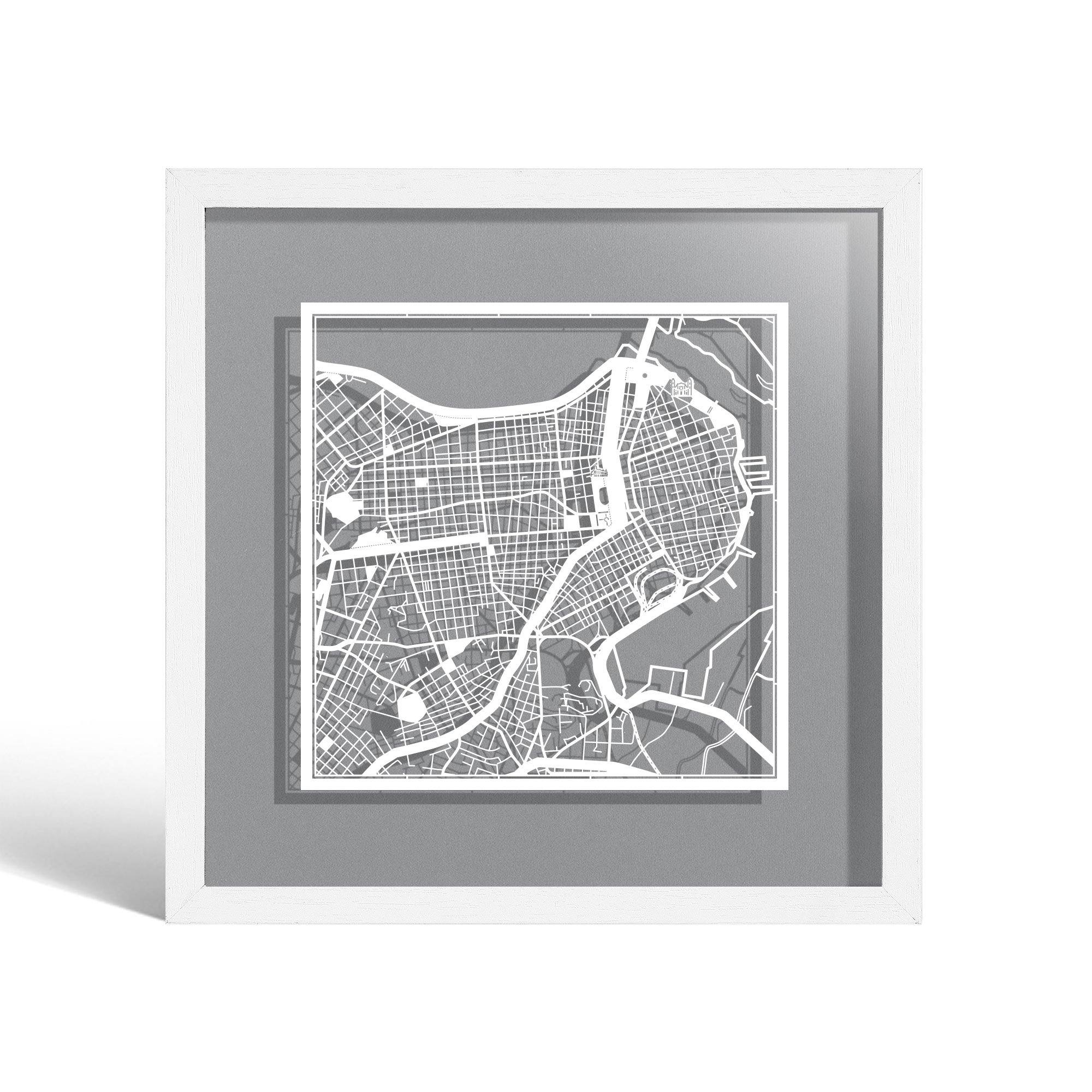 o3designstudio Havana Paper cut map framed 9 inch White map White frame map art 22MF2310WW