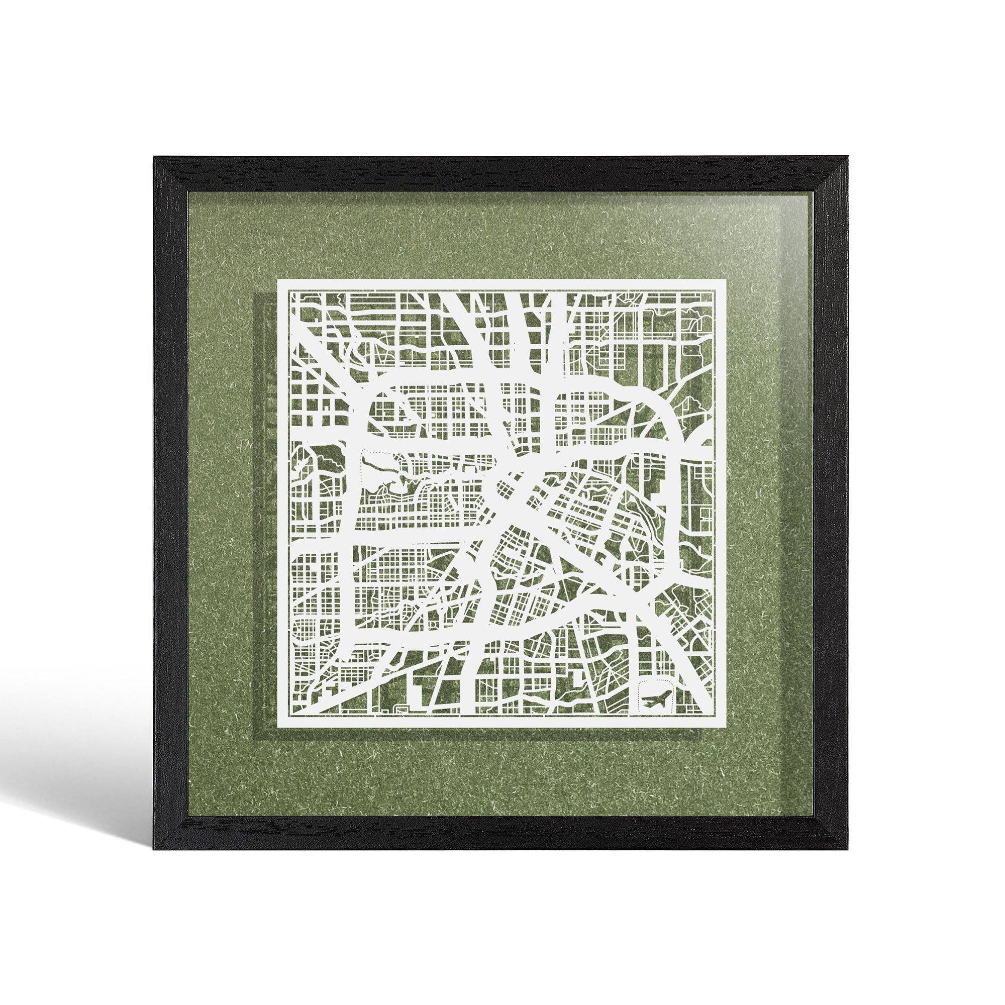 o3designstudio Houston Paper cut map framed 9 inch White map Black frame map art 22MF2005BW