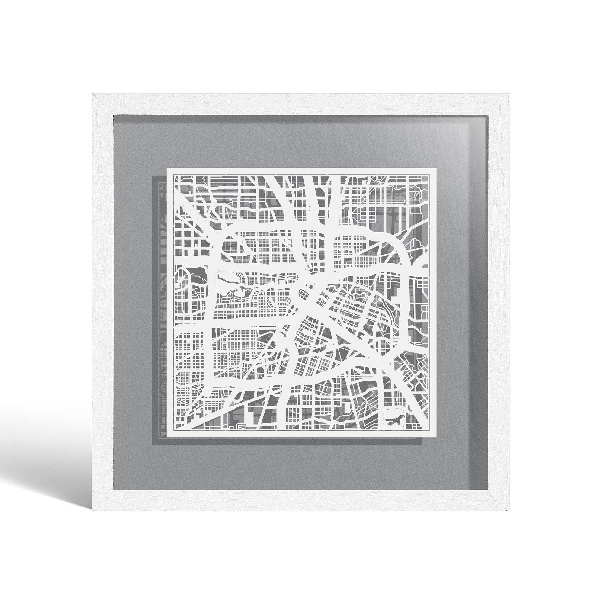 o3designstudio Houston Paper cut map framed 9 inch White map White frame map art 22MF2005WW
