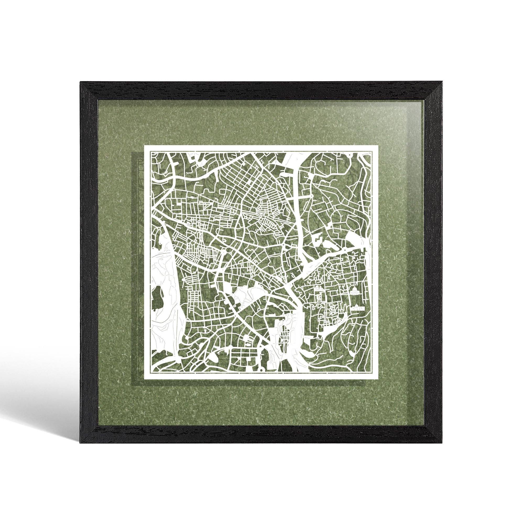 o3designstudio Jerusalem Paper cut map framed 9 inch White map Black frame map art 22MF1016BW