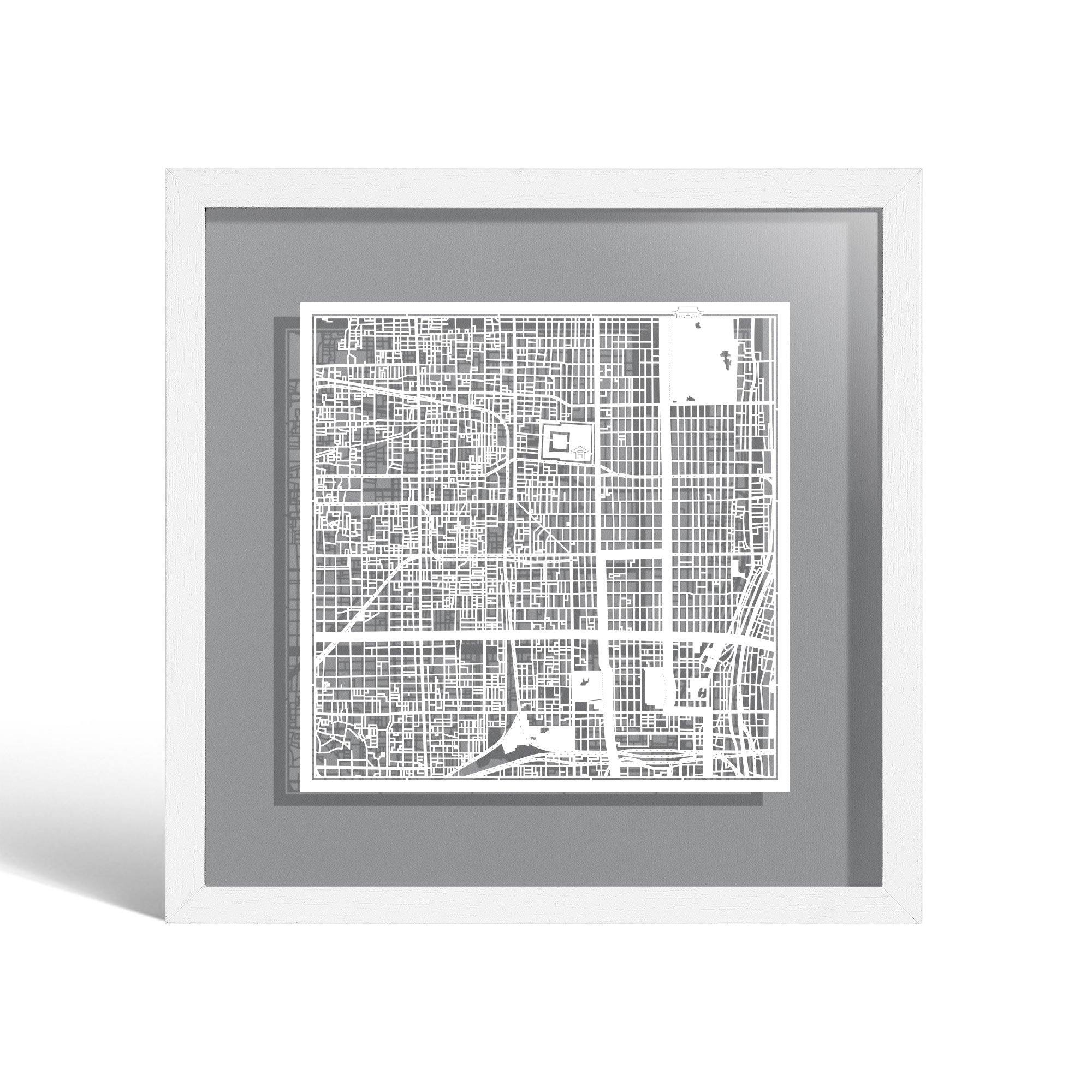 o3designstudio Kyoto Paper cut map framed 9 inch White map White frame map art 22MF1020WW