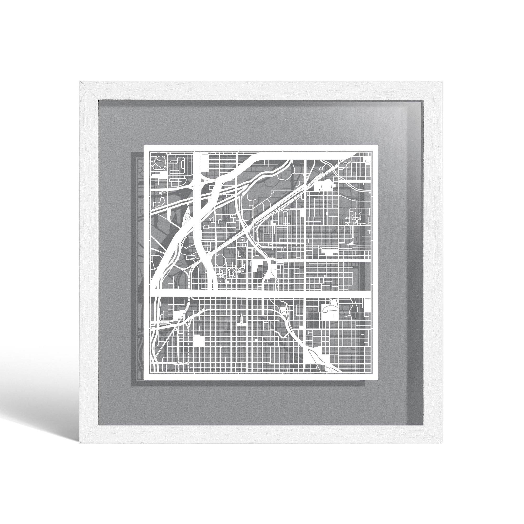 o3designstudio Lincoln, NE Paper cut map framed 9 inch White map White frame map art 22MF2034WW