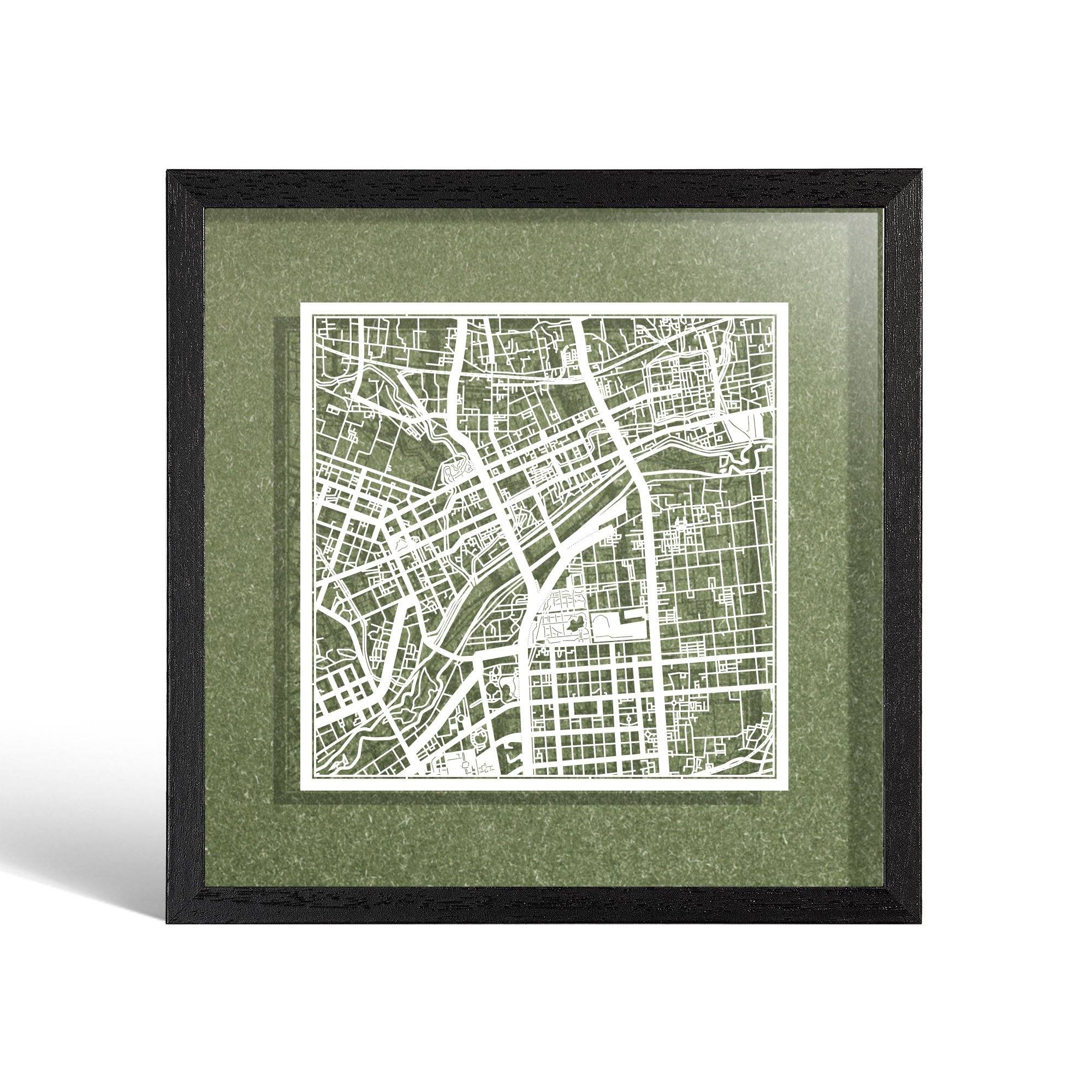 o3designstudio Luoyang Paper cut map framed 9 inch White map Black frame map art 22MF1033BW