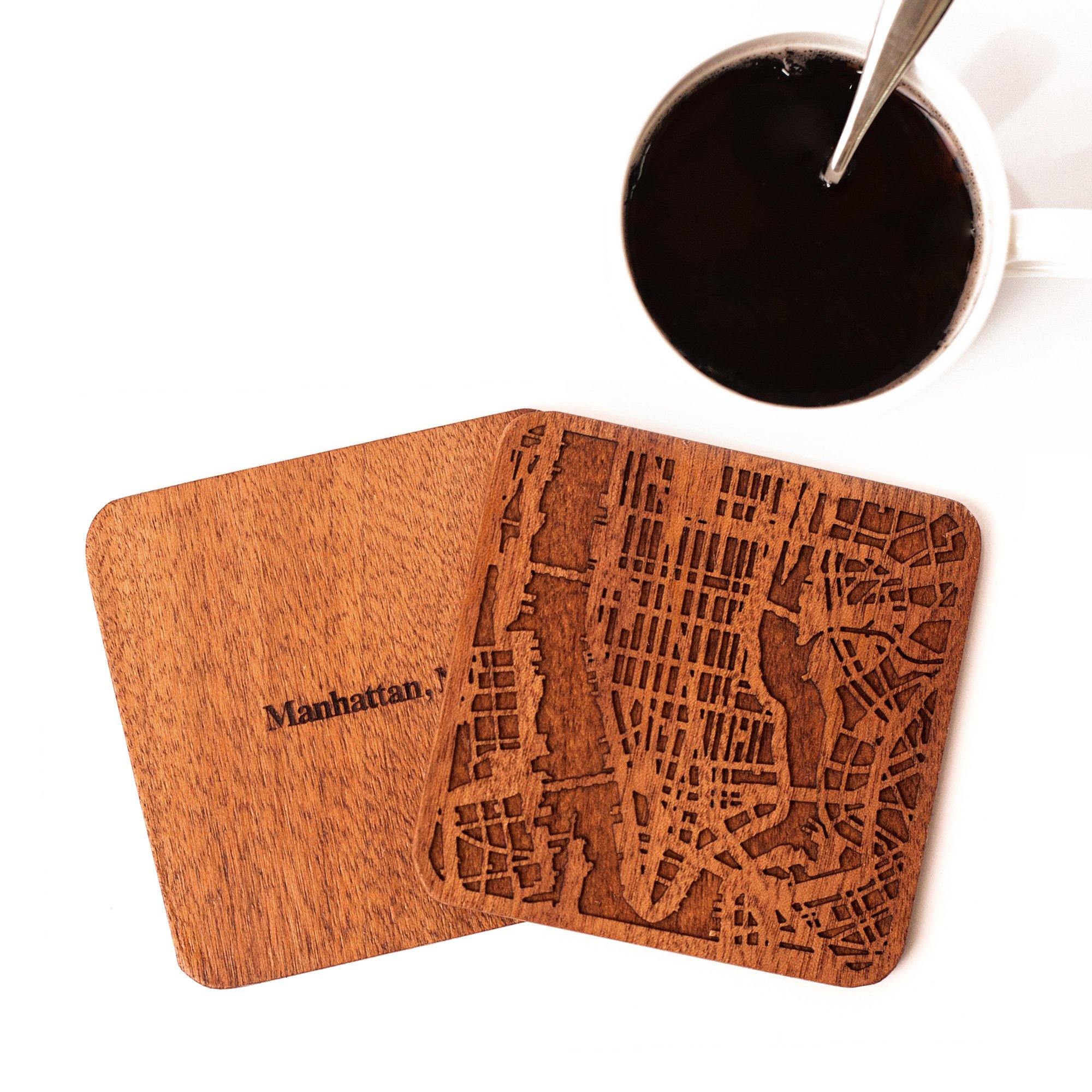 o3designstudio Manhattan Wooden Map coasters city map craft Tokyo duble