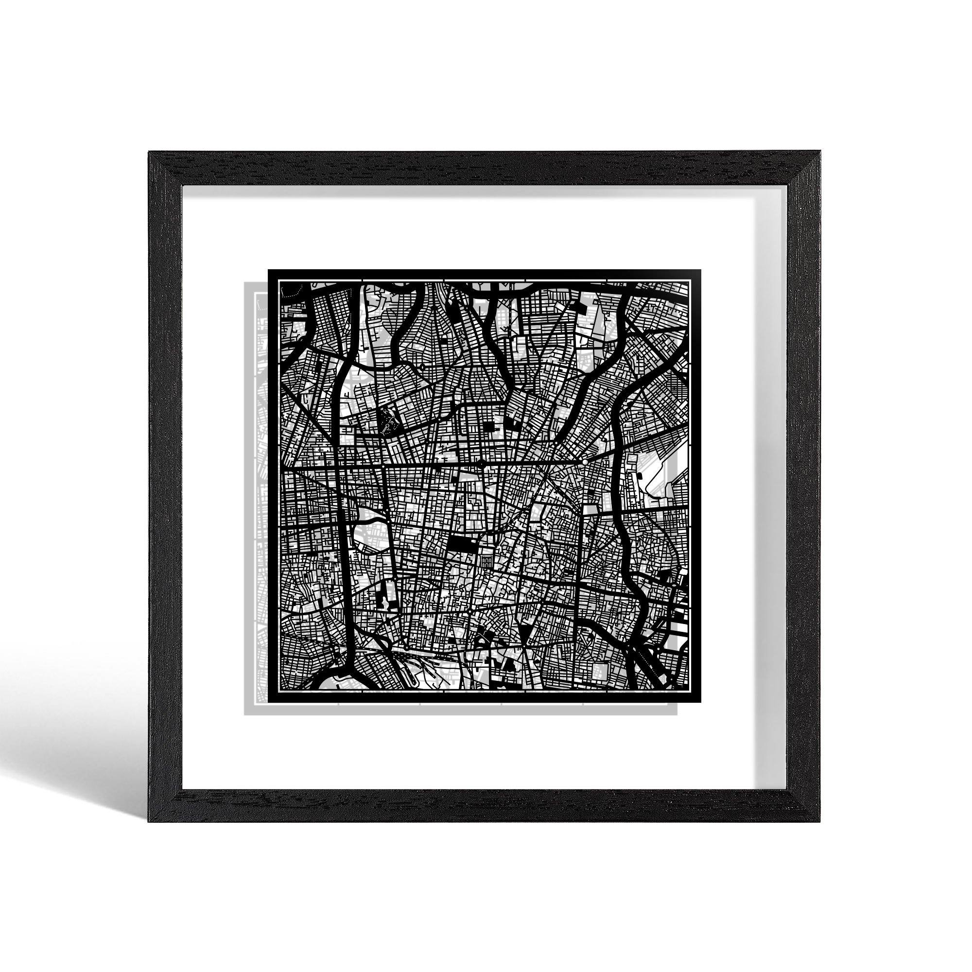 o3designstudio Manila Paper cut map framed 9 inch Black map Black frame map art 22MF1032BB