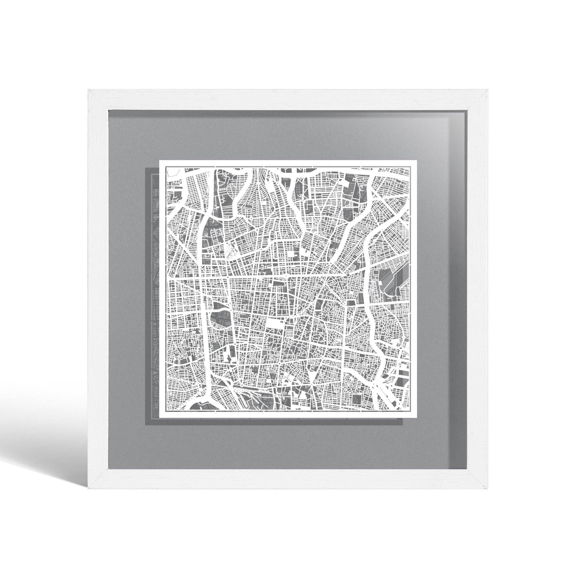 o3designstudio Manila Paper cut map framed 9 inch White map White frame map art 22MF1032WW