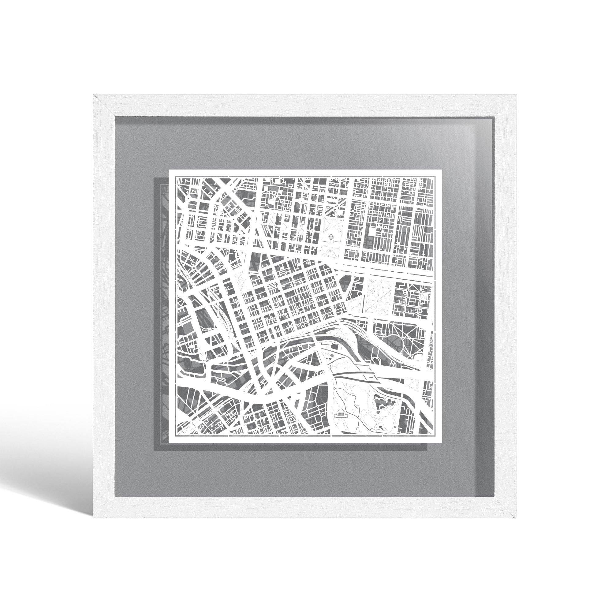 o3designstudio Melbourne Paper cut map framed 9 inch White map White frame map art 22MF1008WW