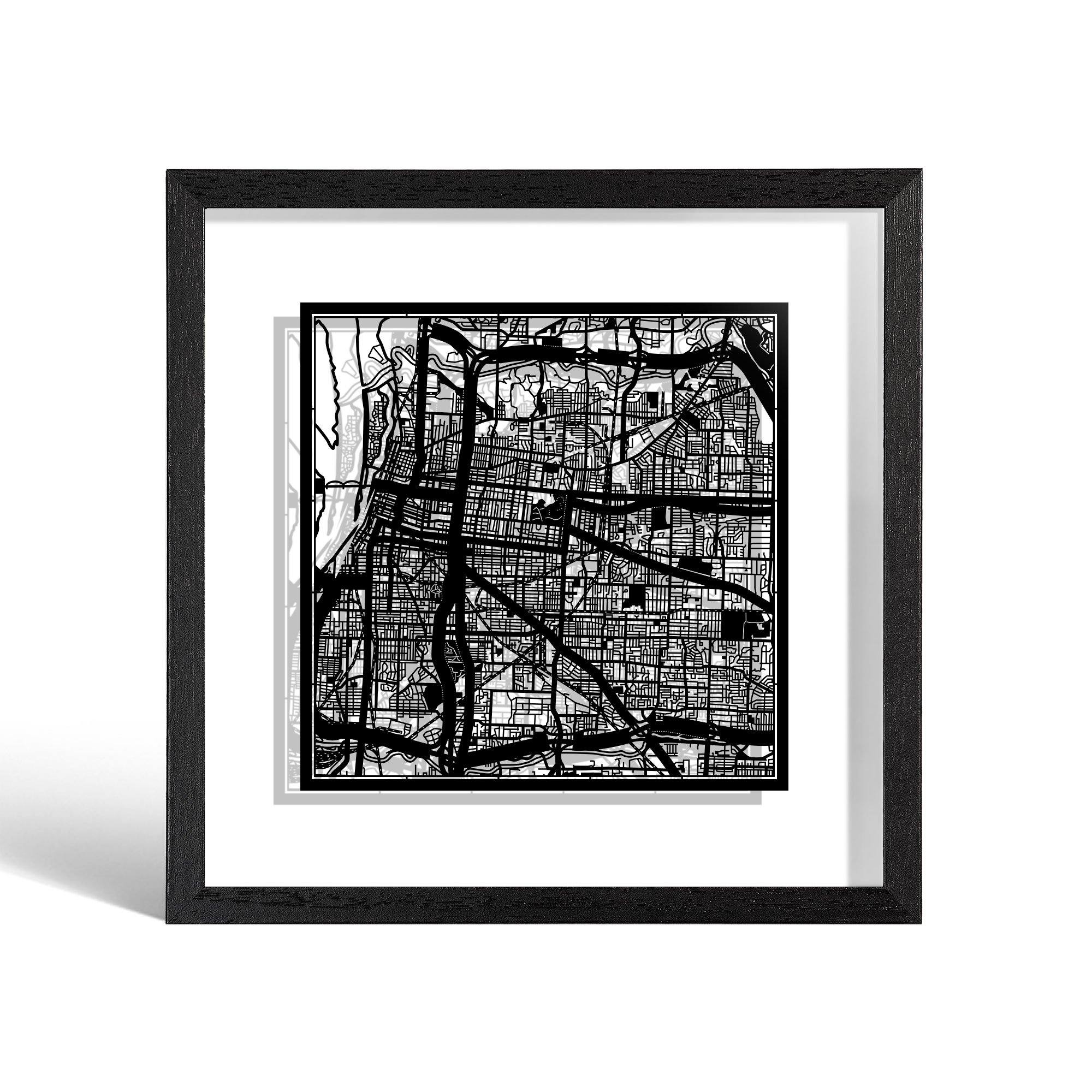 o3designstudio Memphis, TN Paper cut map framed 9 inch Black map Black frame map art 22MF2042BB