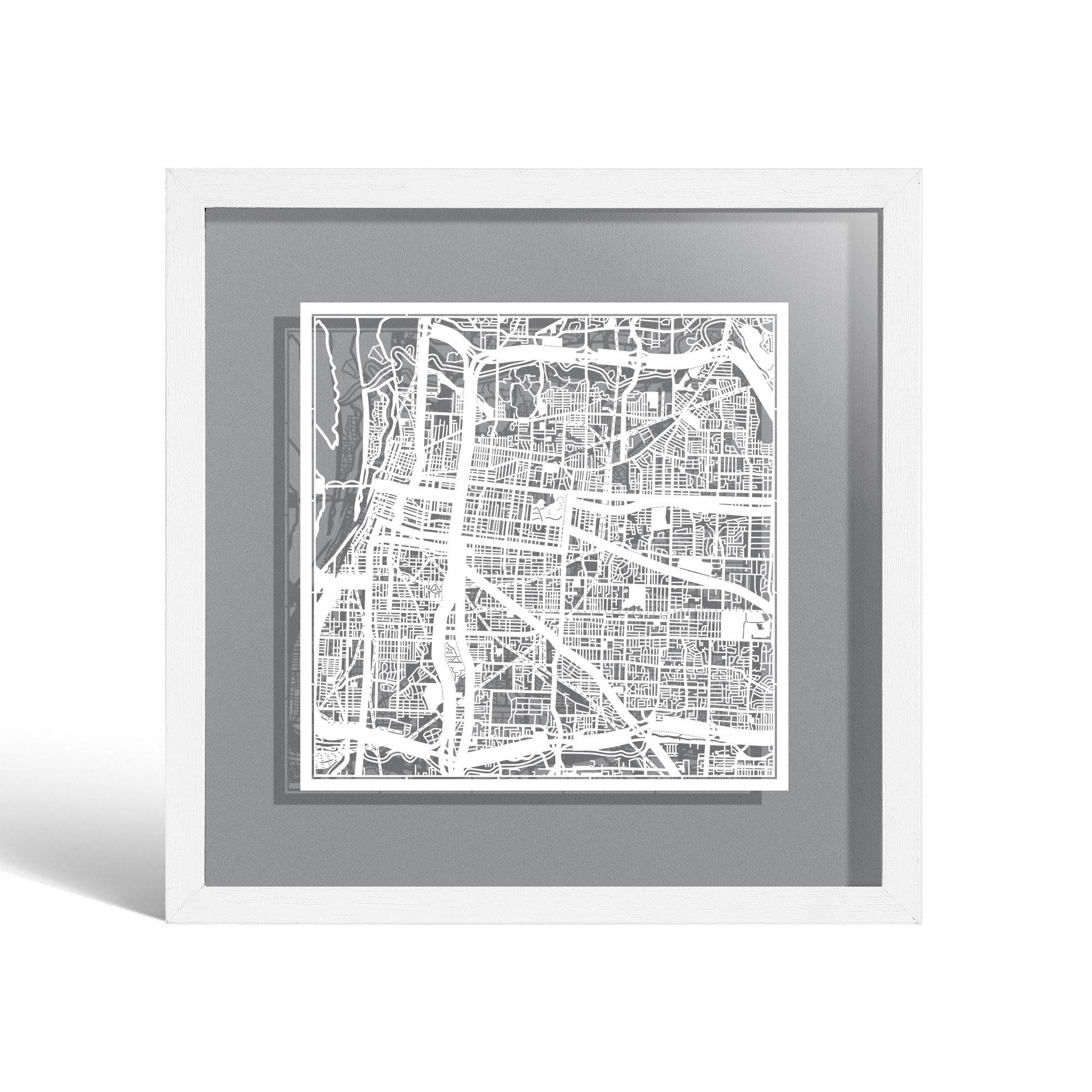 o3designstudio Memphis, TN Paper cut map framed 9 inch White map White frame map art 22MF2042WW