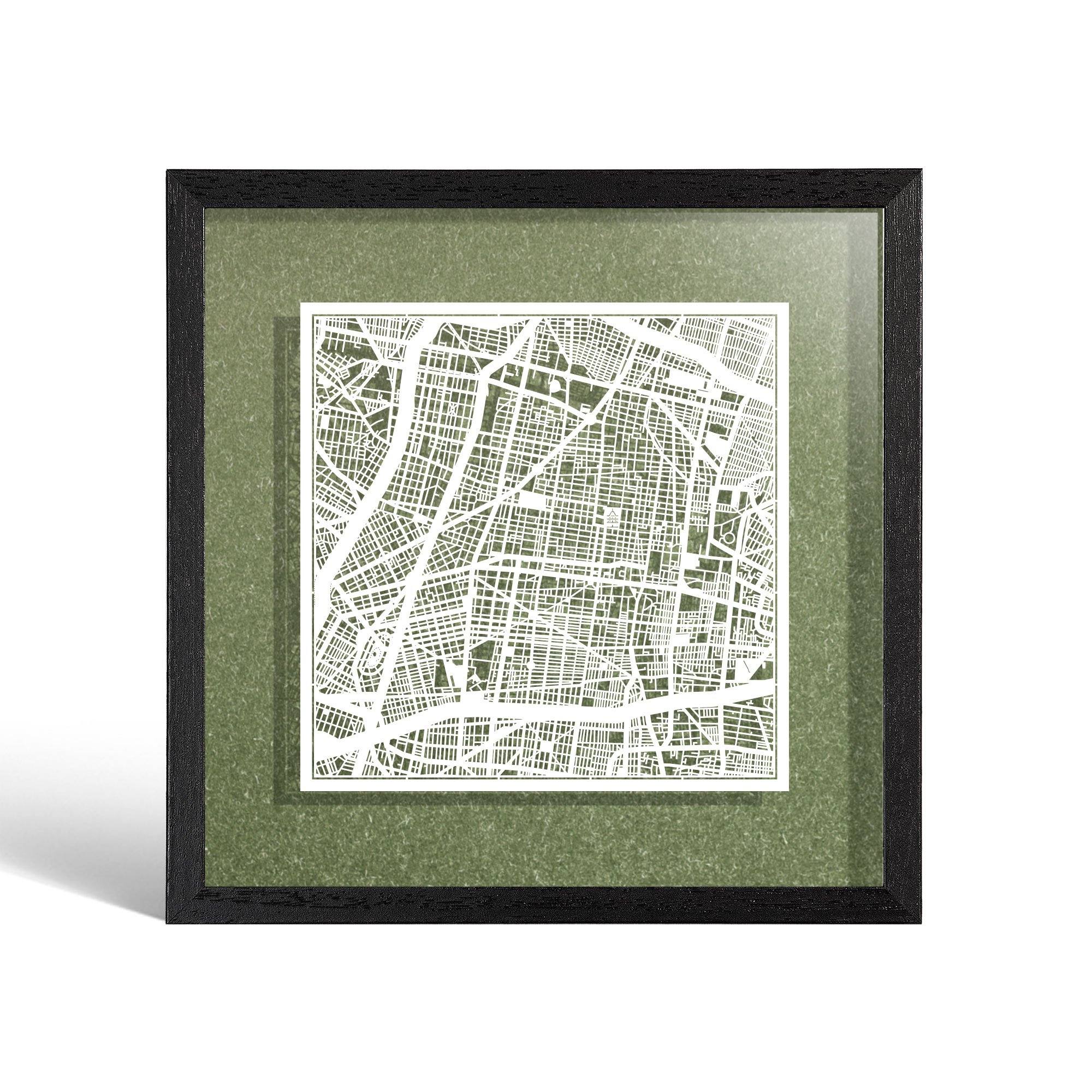 o3designstudio Mexico City Paper cut map framed 9 inch White map Black frame map art 22MF2305BW