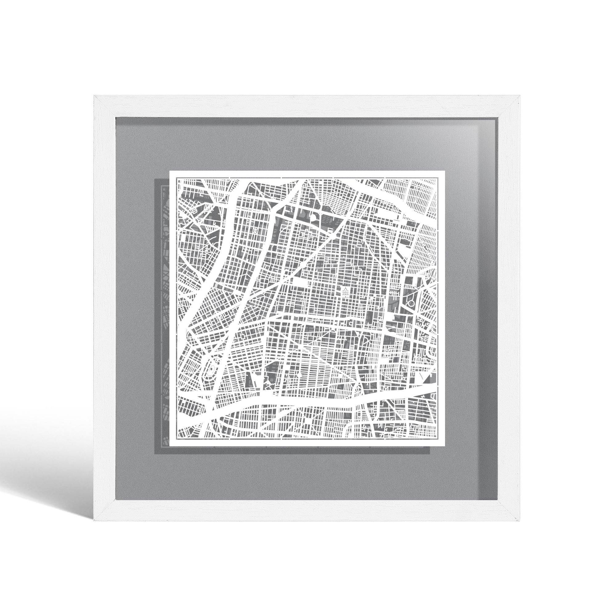 o3designstudio Mexico City Paper cut map framed 9 inch White map White frame map art 22MF2305WW