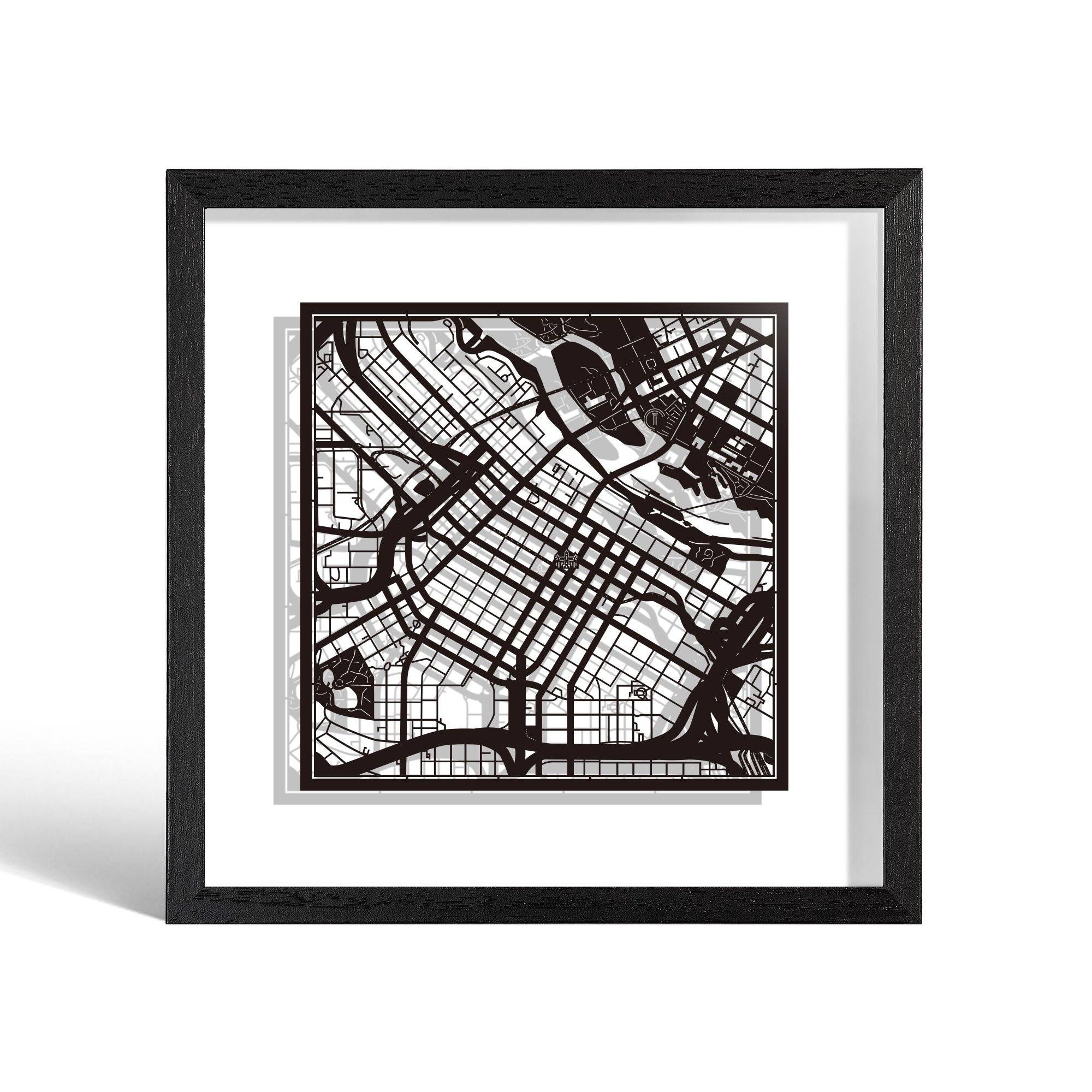 o3designstudio Minneapolis Paper cut map framed 9 inch Black map Black frame map art 22MF2035BB