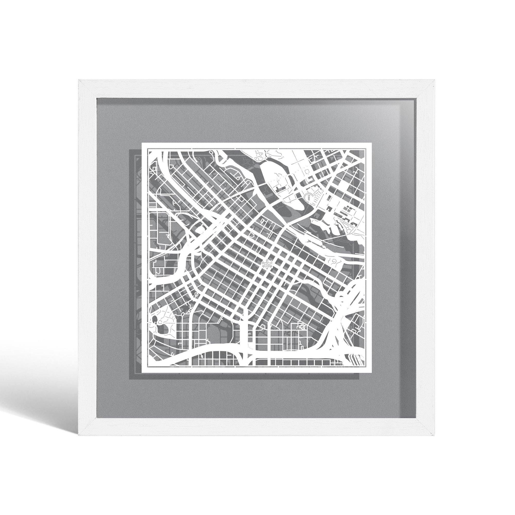 o3designstudio Minneapolis Paper cut map framed 9 inch White map White frame map art 22MF2035WW