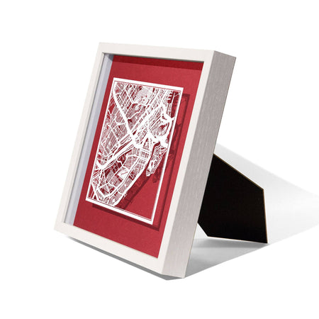 o3designstudio Montreal Paper cut map framed 9 in White map White frame map art side face 22MF2203WW