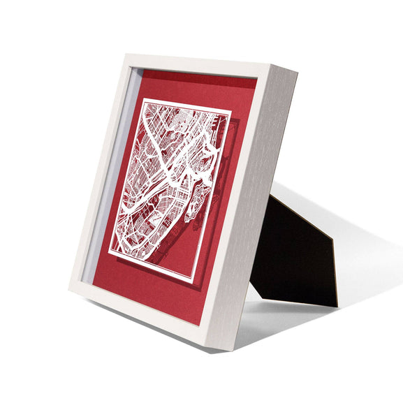 o3designstudio Montreal Paper cut map framed 9 in White map White frame map art side face 22MF2203WW
