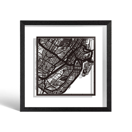 o3designstudio Montreal Paper cut map framed 9 in White map White frame map art side face 22MF2203WW