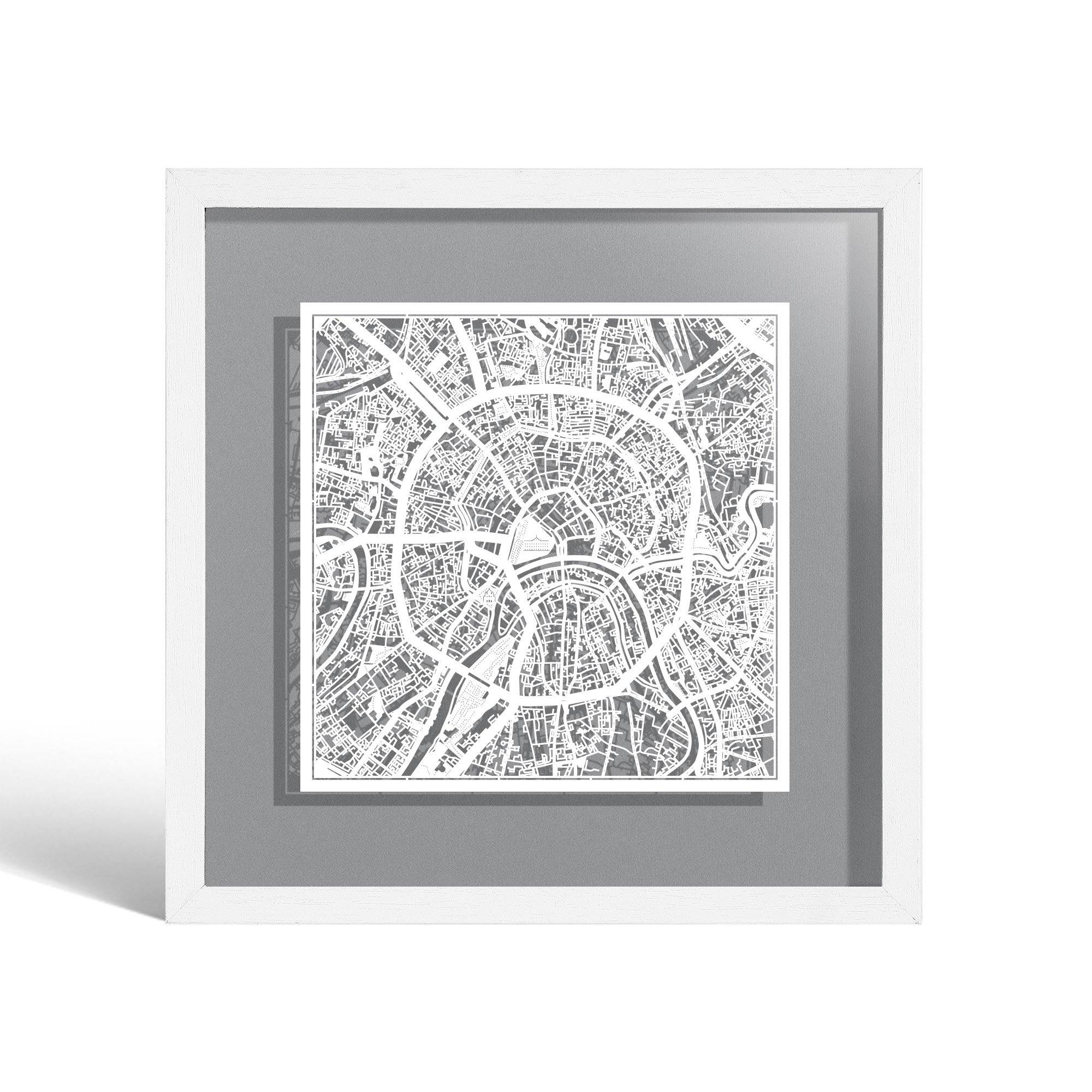 o3designstudio Moscow Paper cut map framed 9 inch White map White frame map art 22MF3010WW