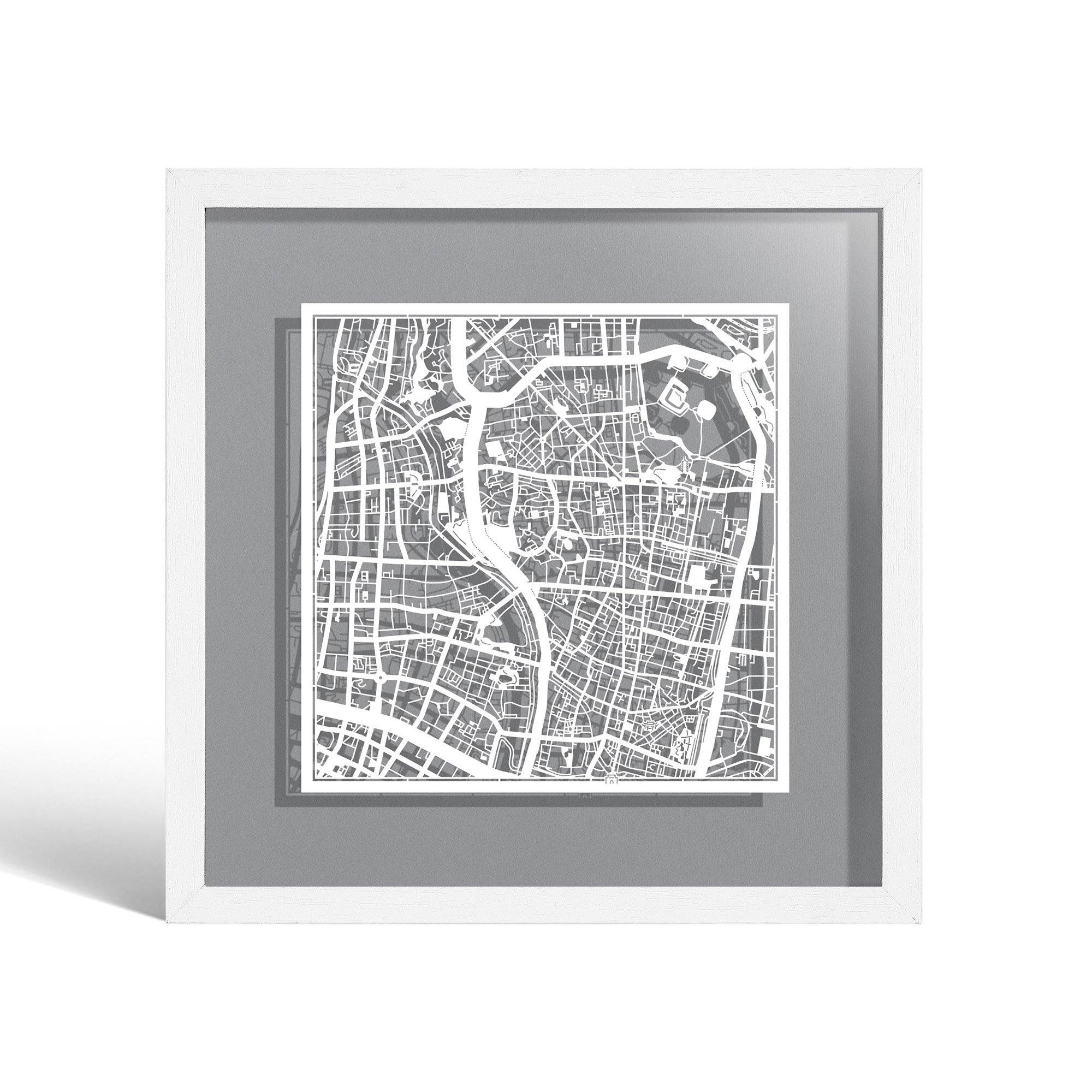 o3designstudio Nanjing Paper cut map framed 9 inch White map White frame map art 22MF1036WW