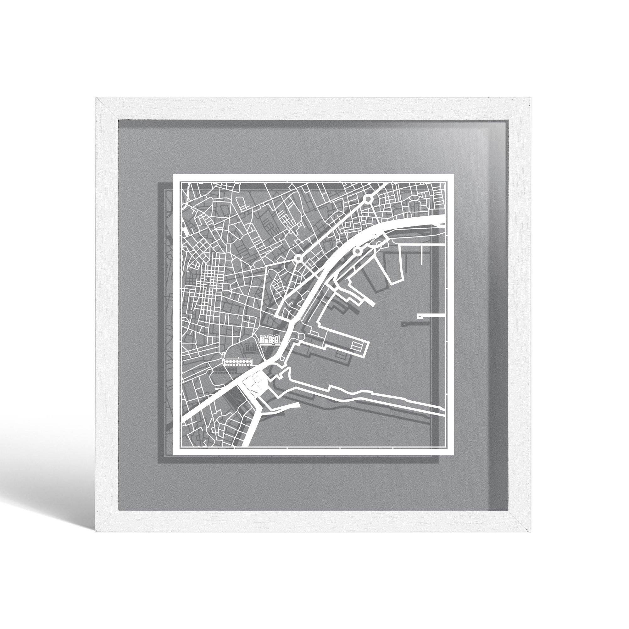 o3designstudio Naples Paper cut map framed 9 inch White map White frame map art 22MF3055WW