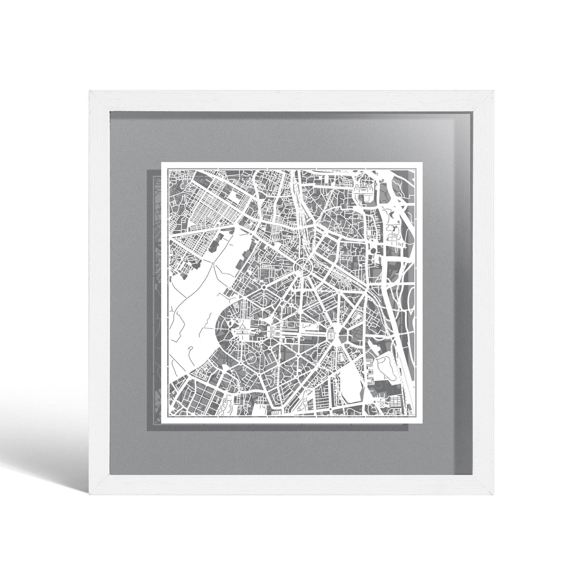 o3designstudio New Delhi Paper cut map framed 9 inch White map White frame map art 22MF1015WW