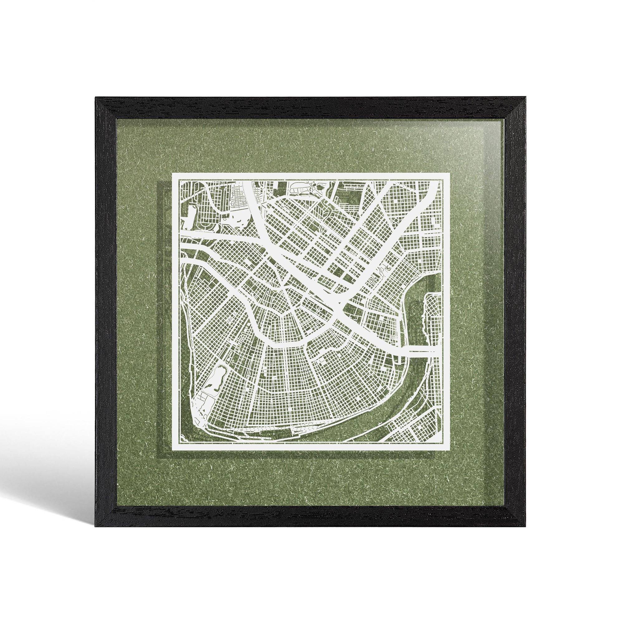 o3designstudio New Orleans Paper cut map framed 9 inch White map Black frame map art 22MF2022BW