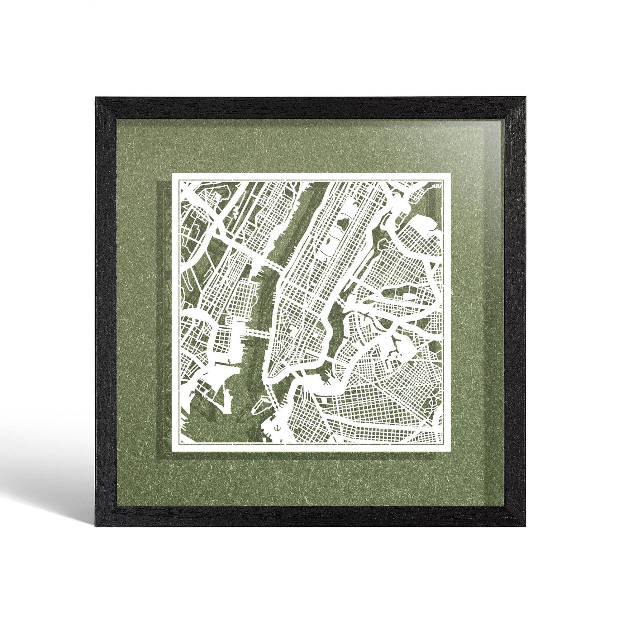 o3designstudio New York Paper cut map framed 9 inch White map Black frame map art 22MF2001BW