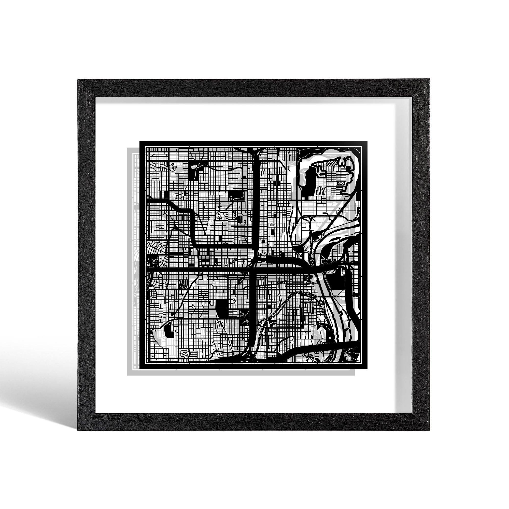 o3designstudio Omaha, NE Paper cut map framed 9 inch Black map Black frame map art 22MF2033BB