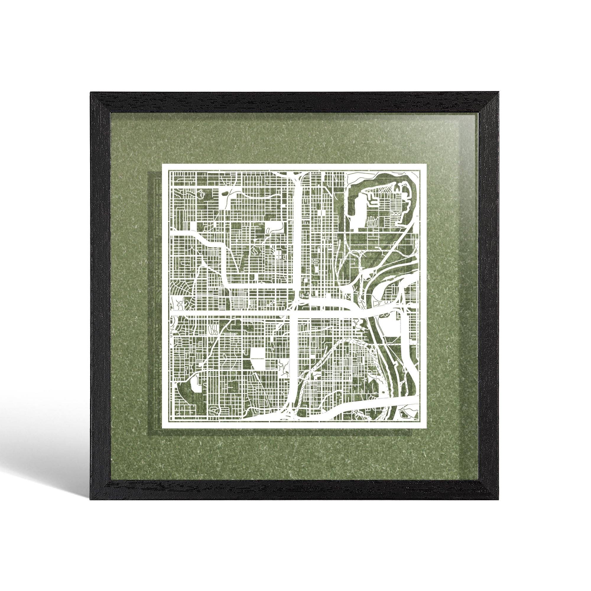 o3designstudio Omaha, NE Paper cut map framed 9 inch Black map Black frame map art 22MF2033BB