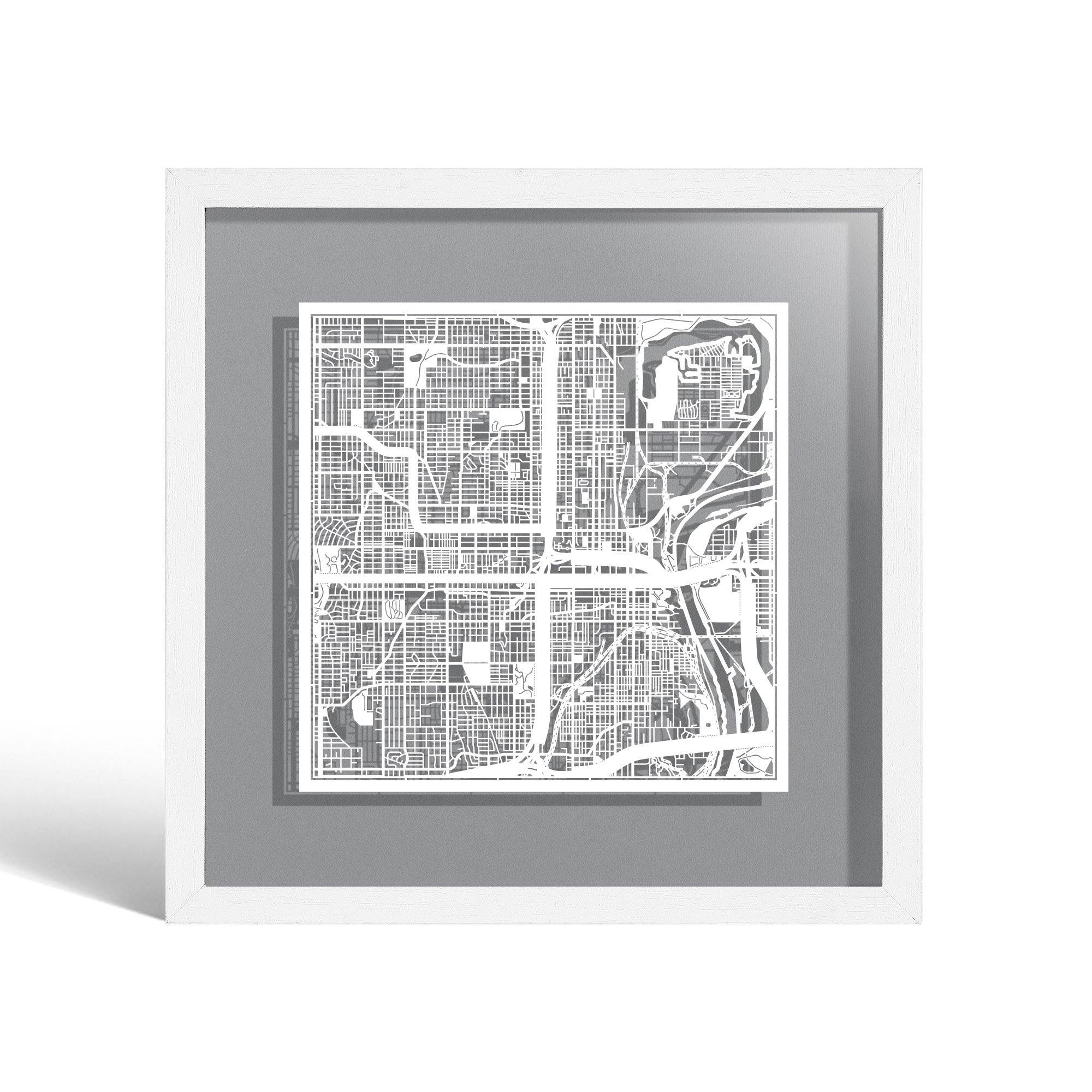 o3designstudio Omaha, NE Paper cut map framed 9 inch White map White frame map art 22MF2033WW