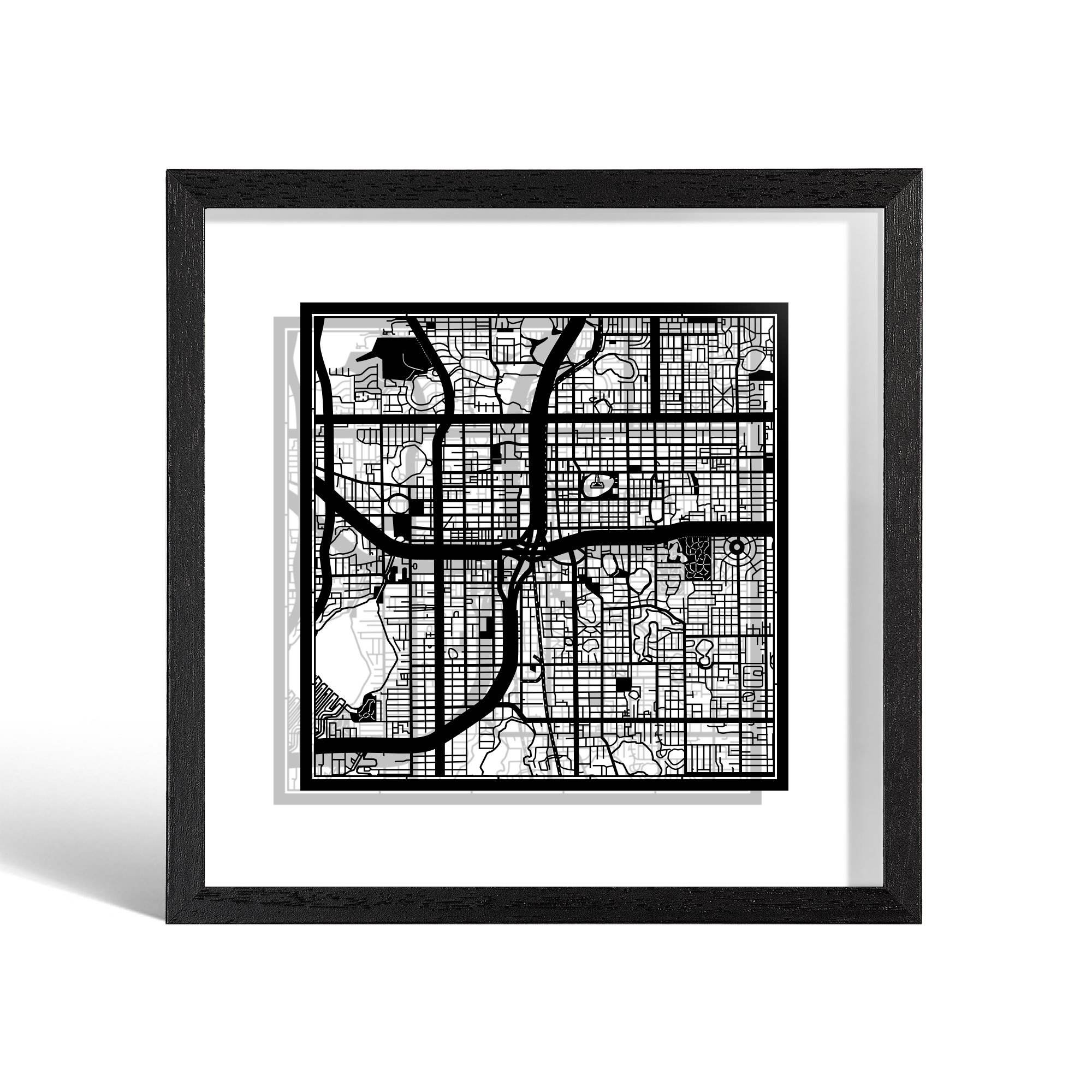 o3designstudio Orlando,FL Paper cut map framed 9 inch Black map Black frame map art 22MF2050BB