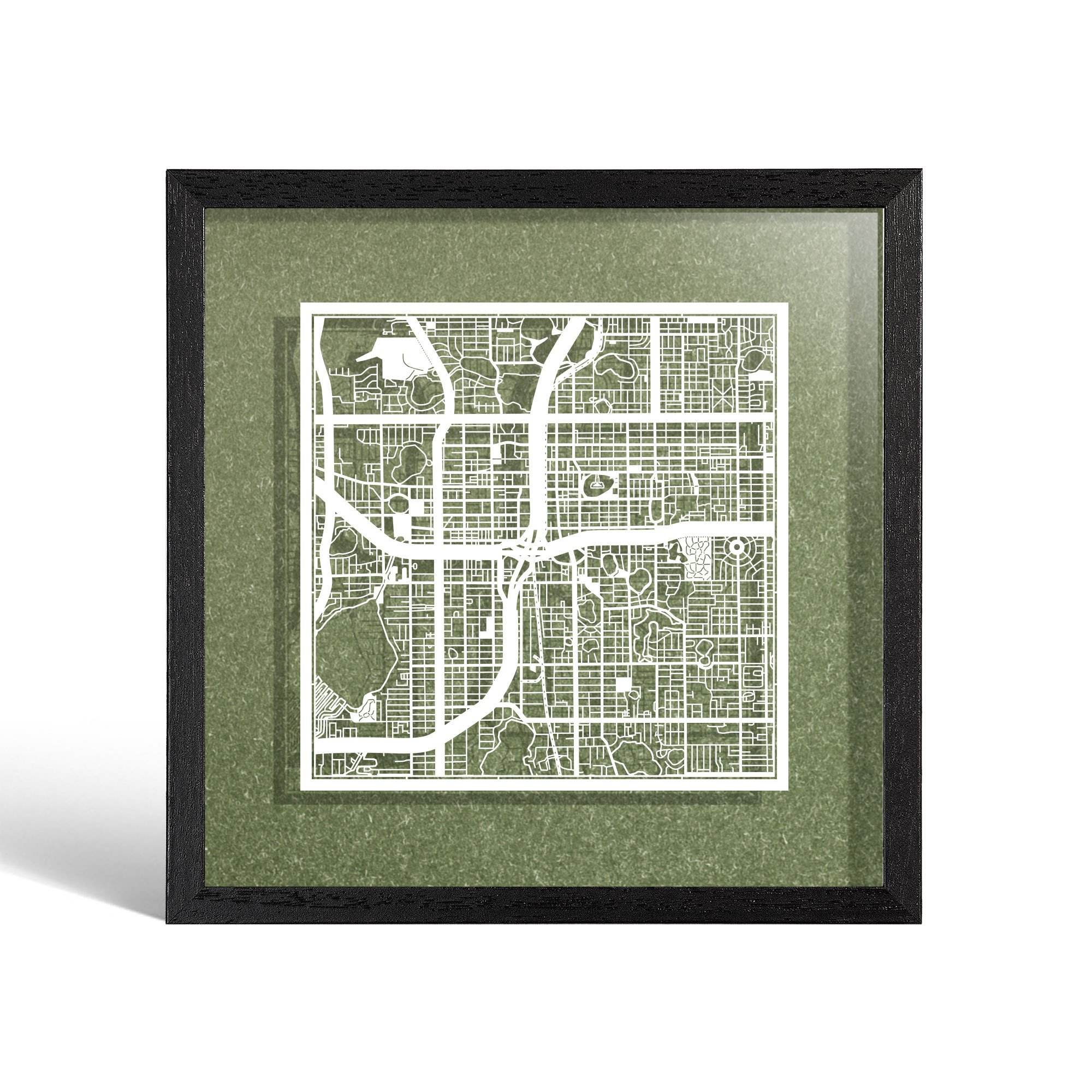 o3designstudio Orlando,FL Paper cut map framed 9 inch White map Black frame map art 22MF2050BW