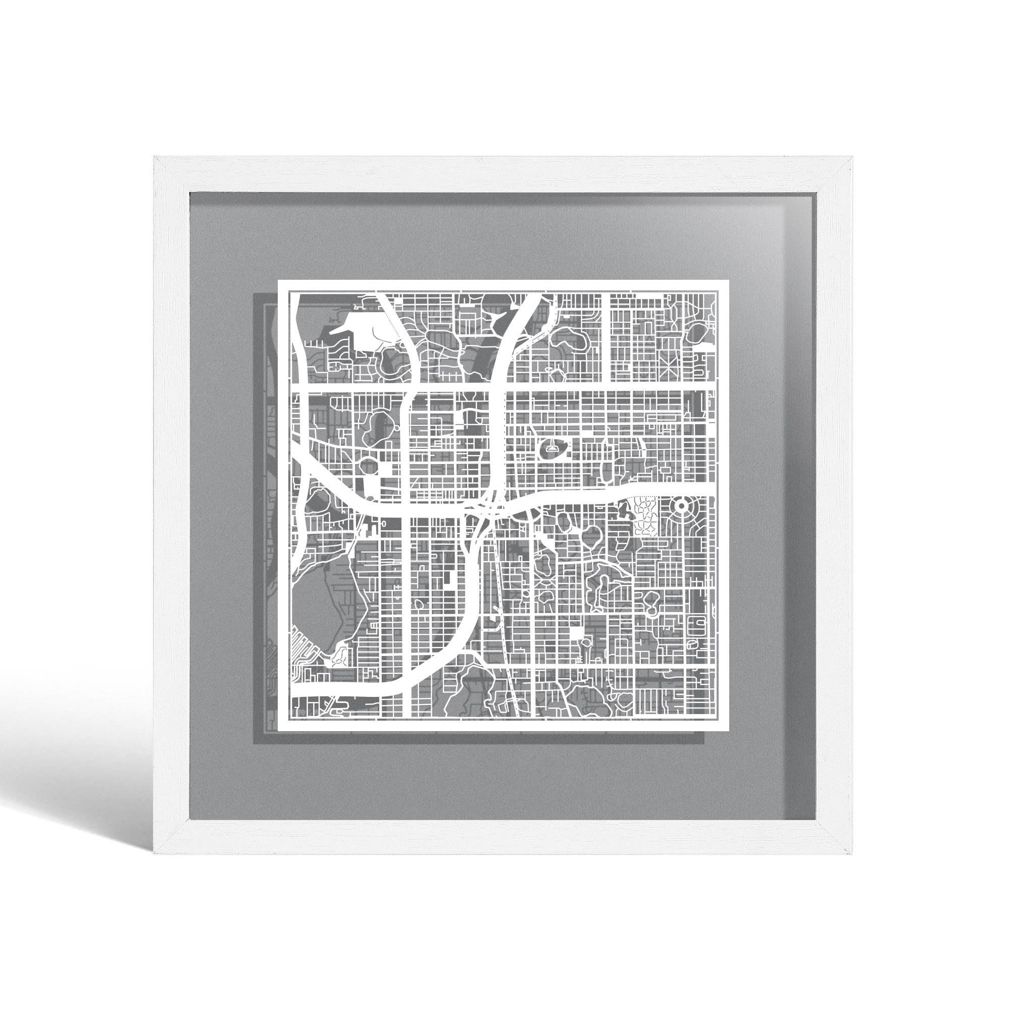 o3designstudio Orlando,FL Paper cut map framed 9 inch White map White frame map art 22MF2050WW