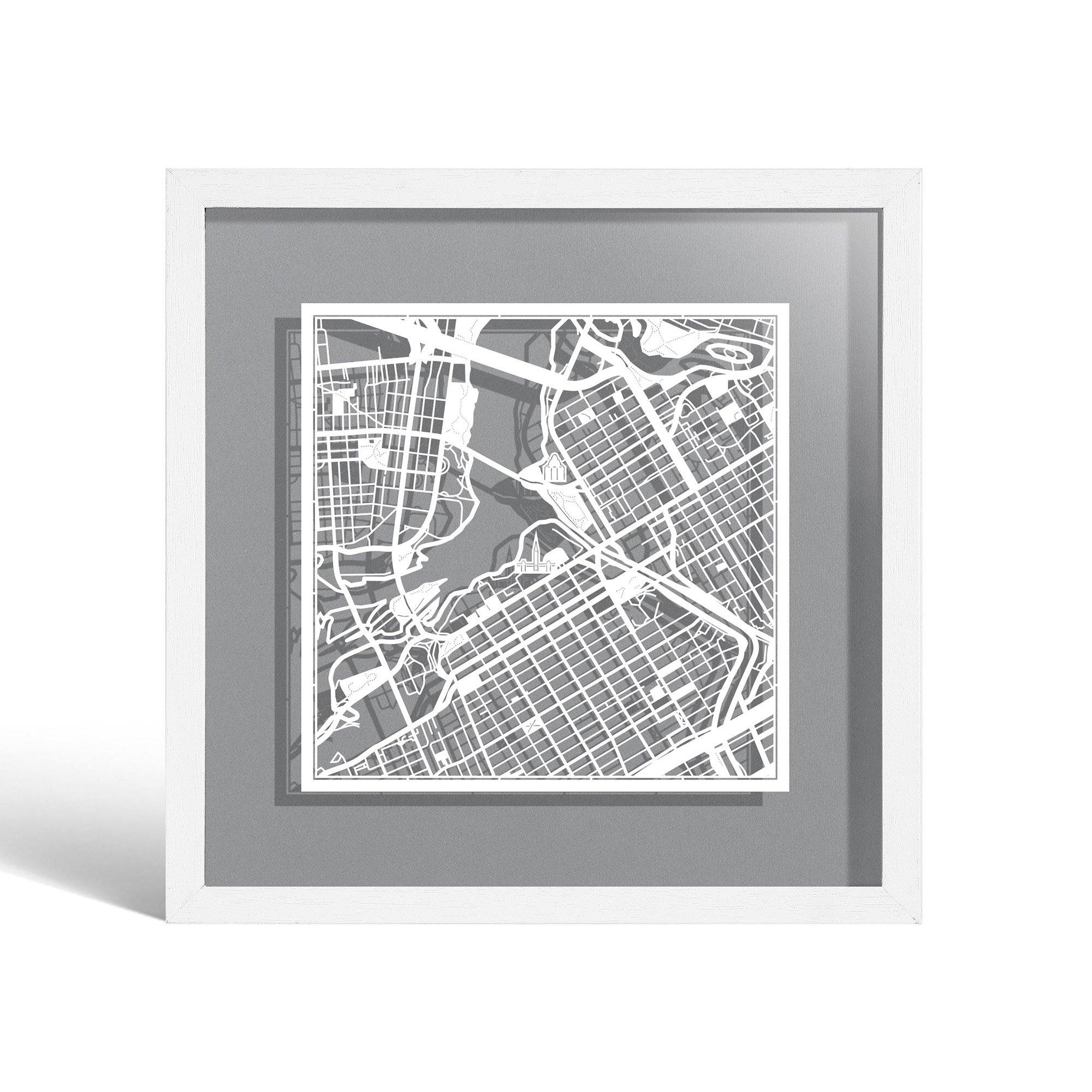 o3designstudio Ottawa Paper cut map framed 9 inch White map White frame map art 22MF2206WW
