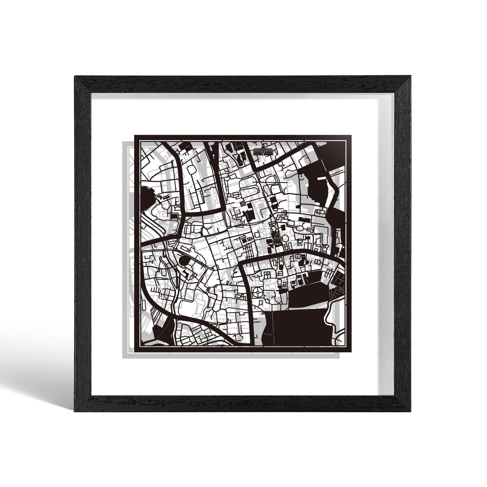 o3designstudio Oxford, England Paper cut map framed 9 inch Black map Black frame map art 22MF3034BB